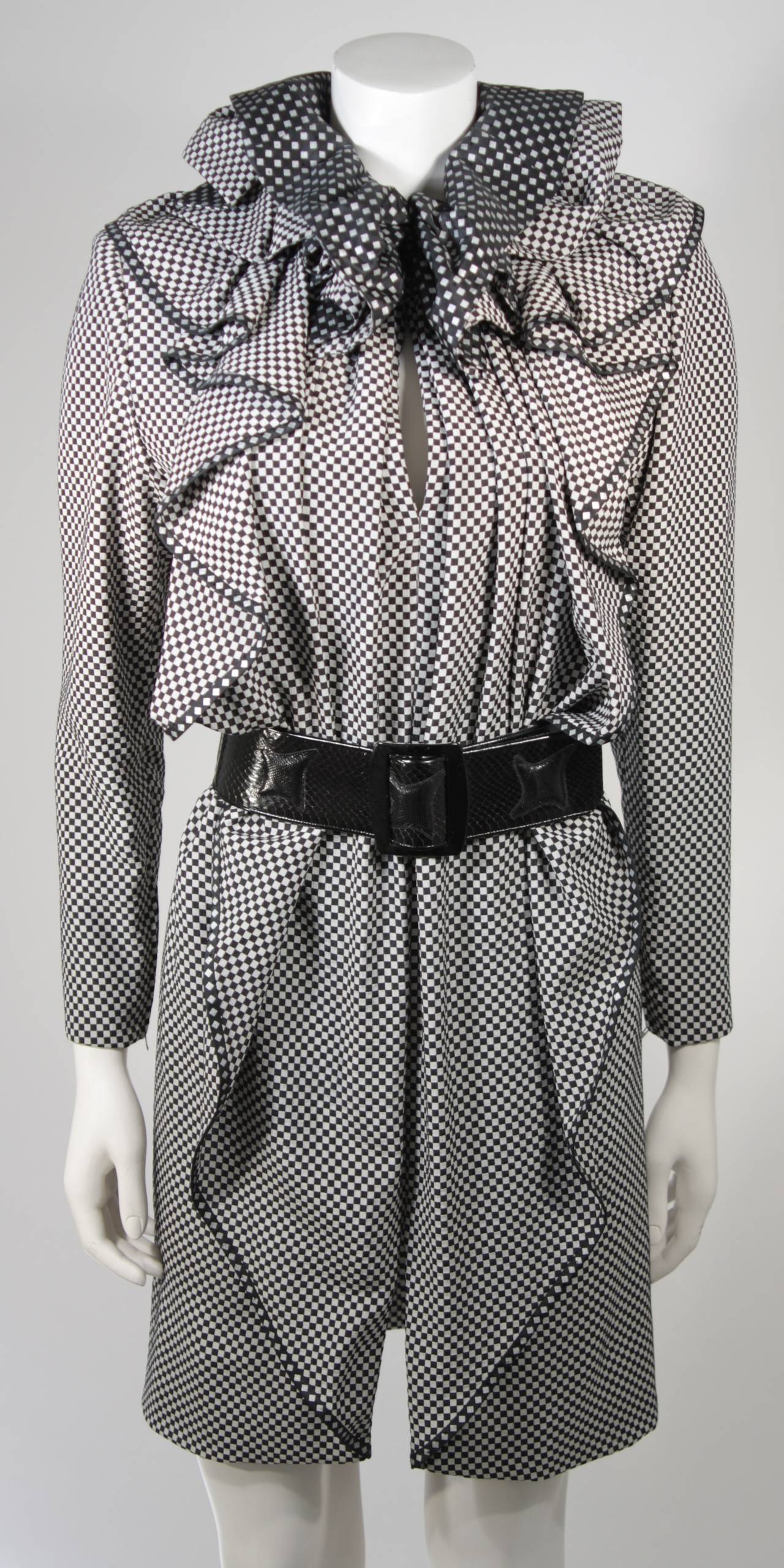 Women's Galanos Black and White Ruffled Custom Couture Silk Dress Size 2-4