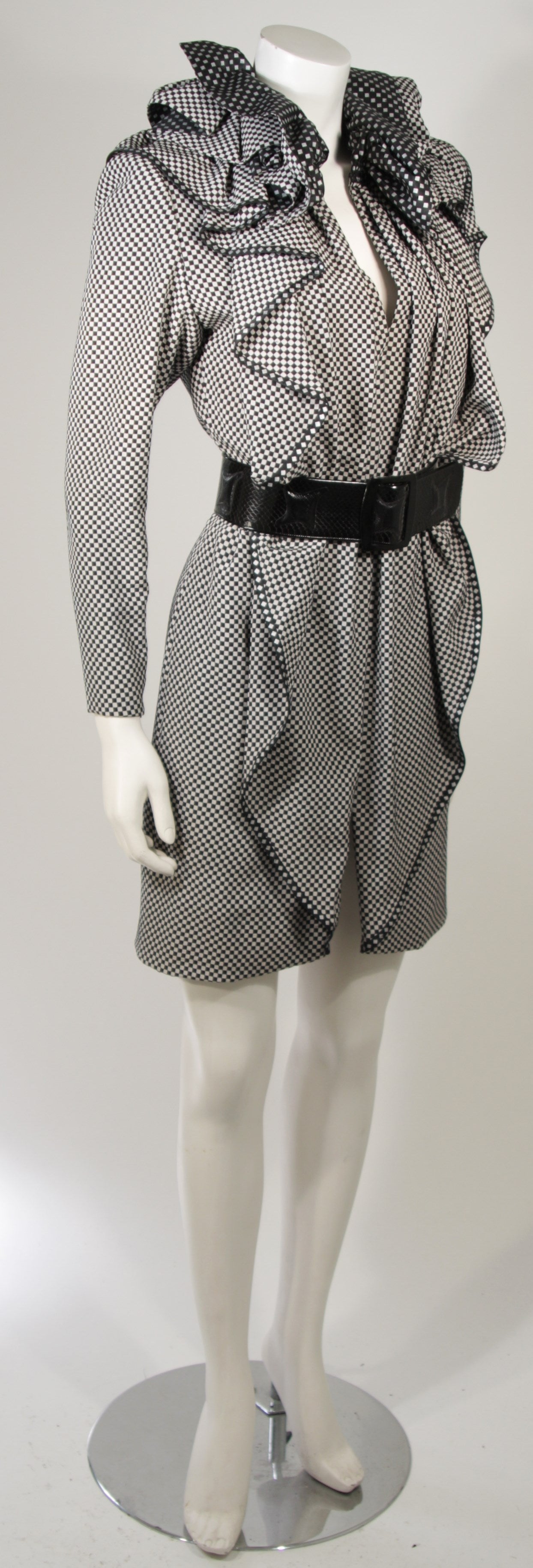 Galanos Black and White Ruffled Custom Couture Silk Dress Size 2-4 1