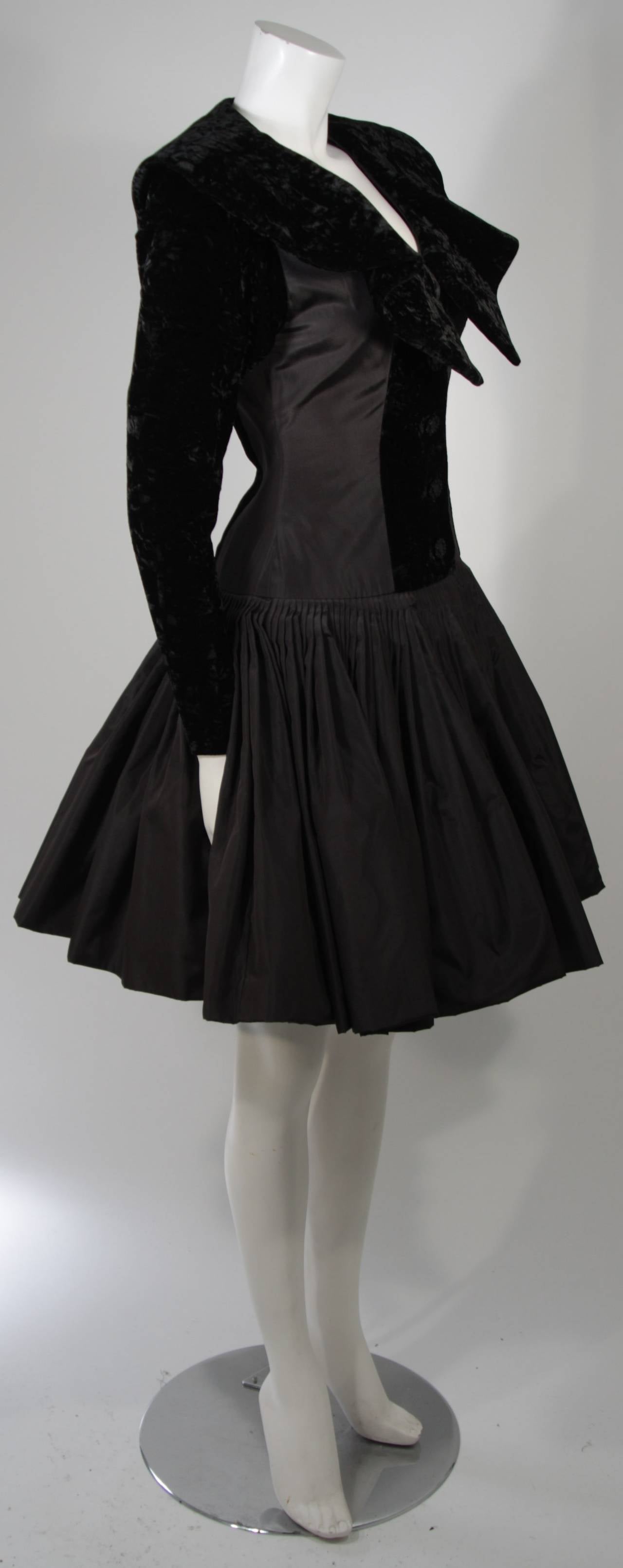 Galanos Black Velvet and Silk Flaired Skirt Cocktail Dress Size 2-4 For ...