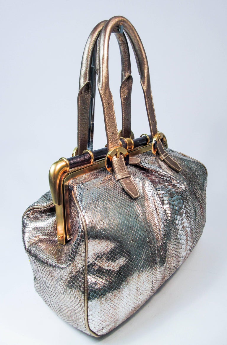 OSCAR DE LA RENTA Oversize Metallic Snakeskin Frame Handbag at 1stDibs ...