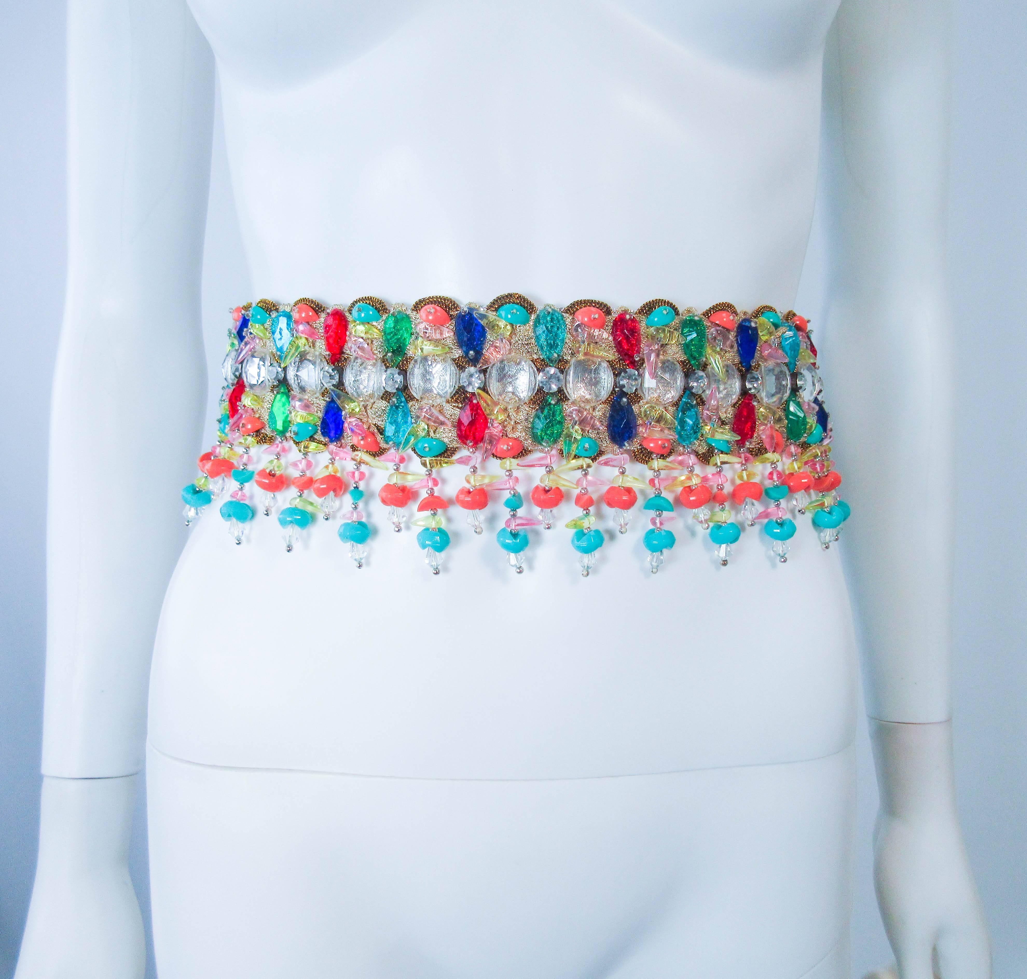 1960's Colorful Jeweled Fringe Belt Size Small In New Condition In Los Angeles, CA