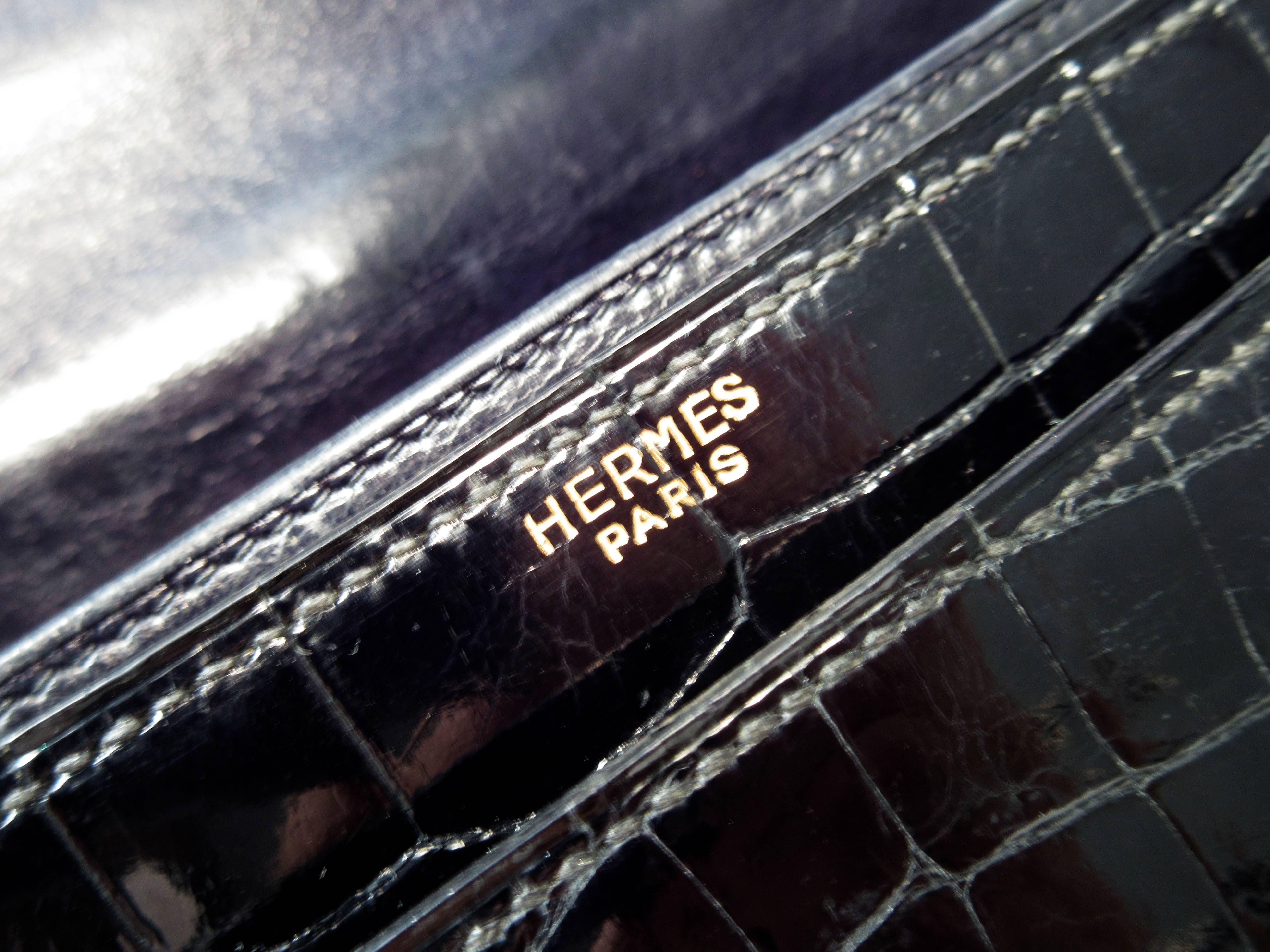 HERMES Vintage Black Crocodile Purse with Gold Hardware 6