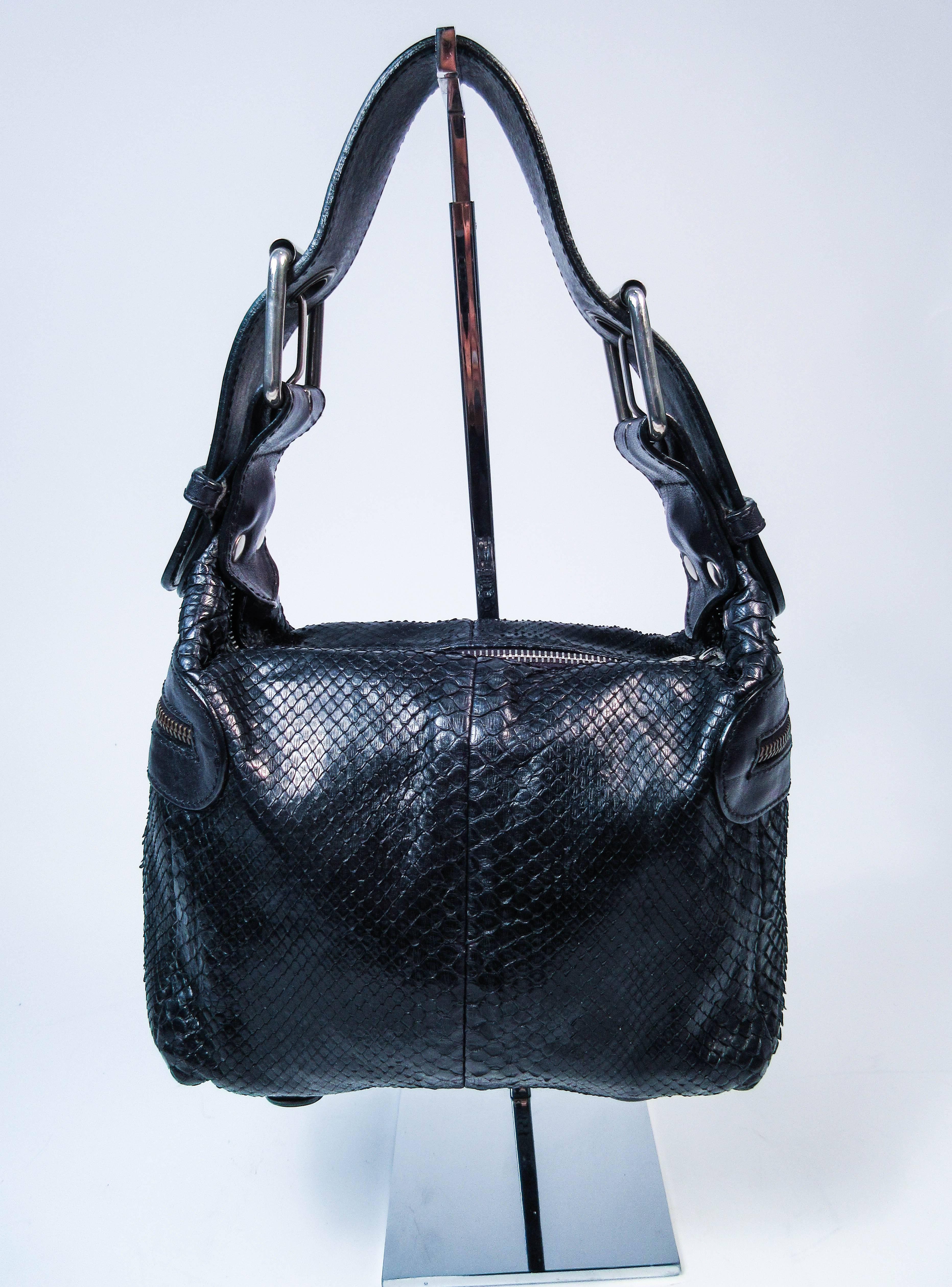 CHLOE Black Python Mini Top Buckle Strap Zipper Accent  Shoulder Purse 4