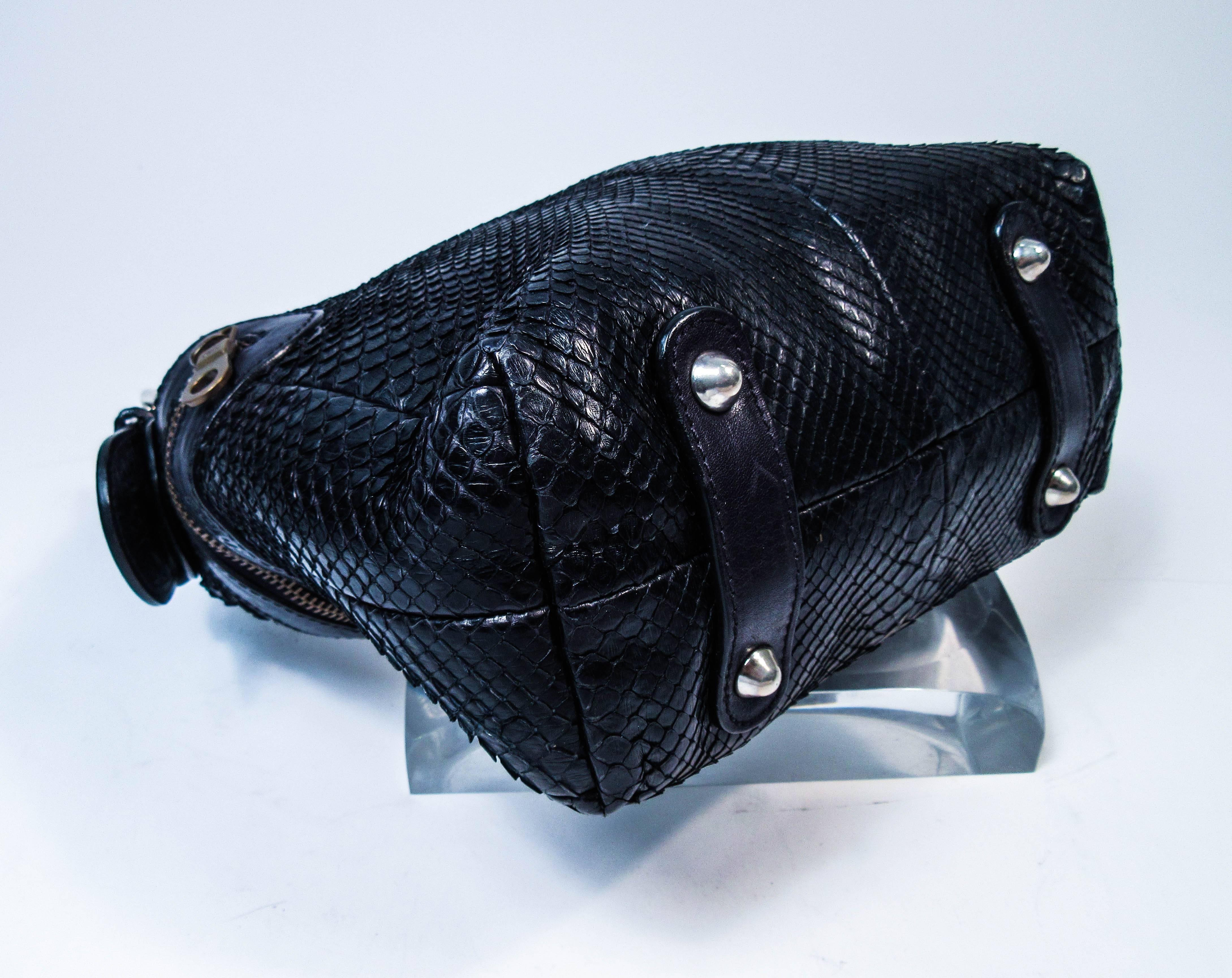 CHLOE Black Python Mini Top Buckle Strap Zipper Accent  Shoulder Purse 5
