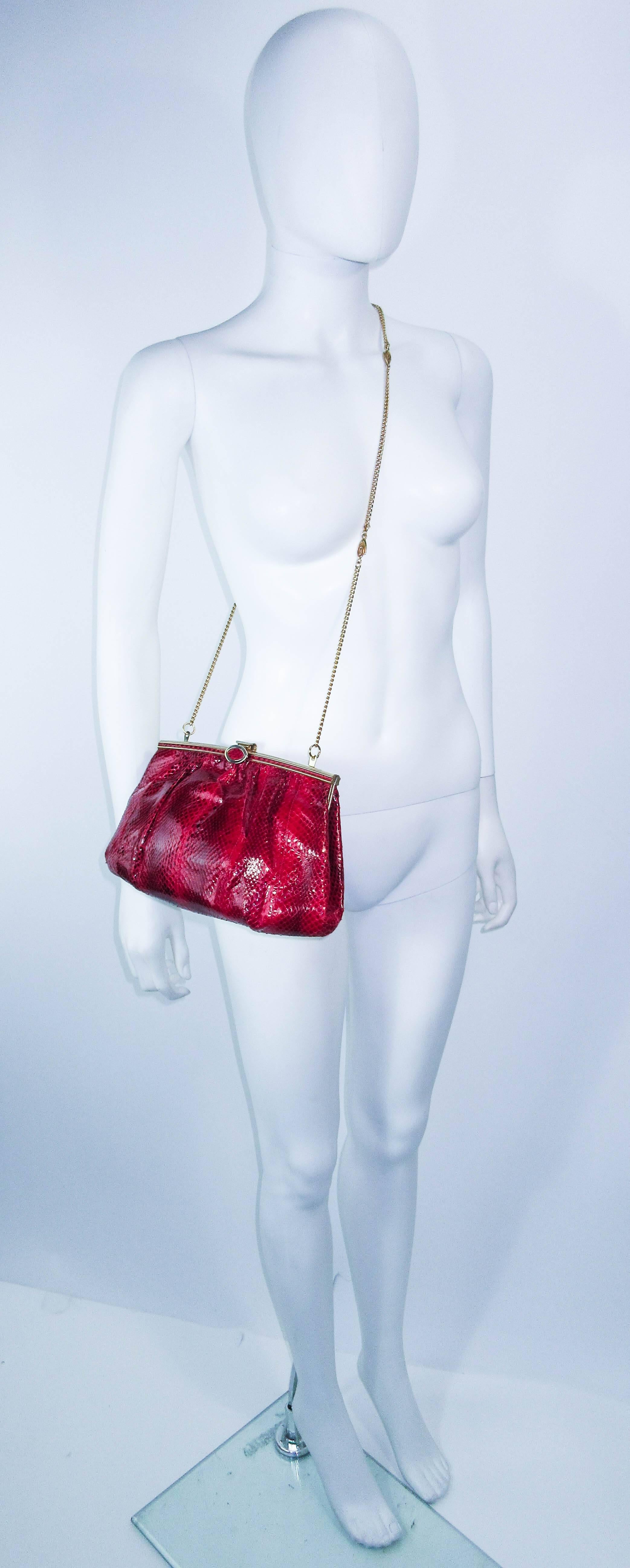 Red Python Cross Body Clutch with Gold Hardware & Strap Made in Spain In Excellent Condition In Los Angeles, CA