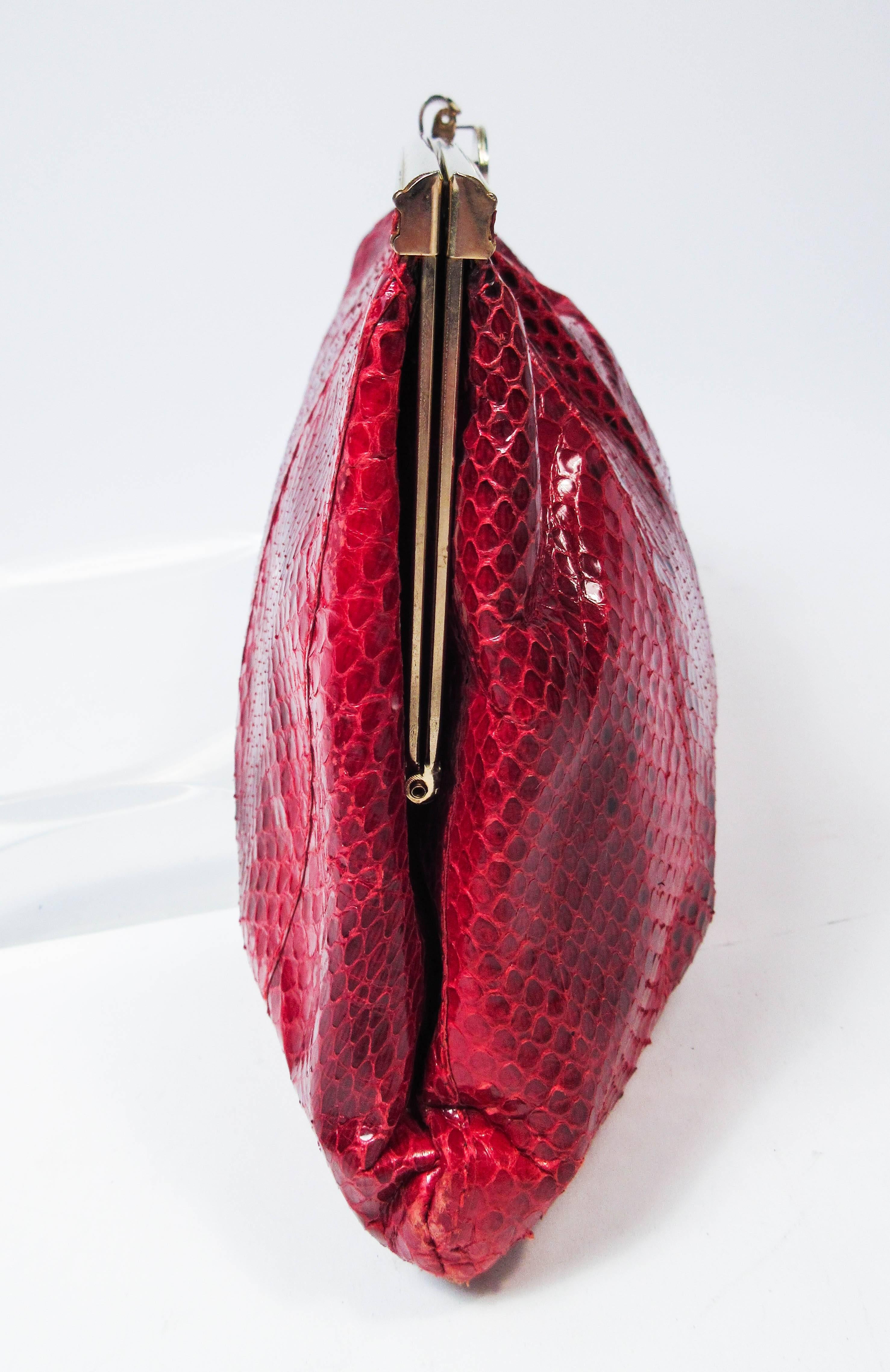 Red Python Cross Body Clutch with Gold Hardware & Strap Made in Spain 3