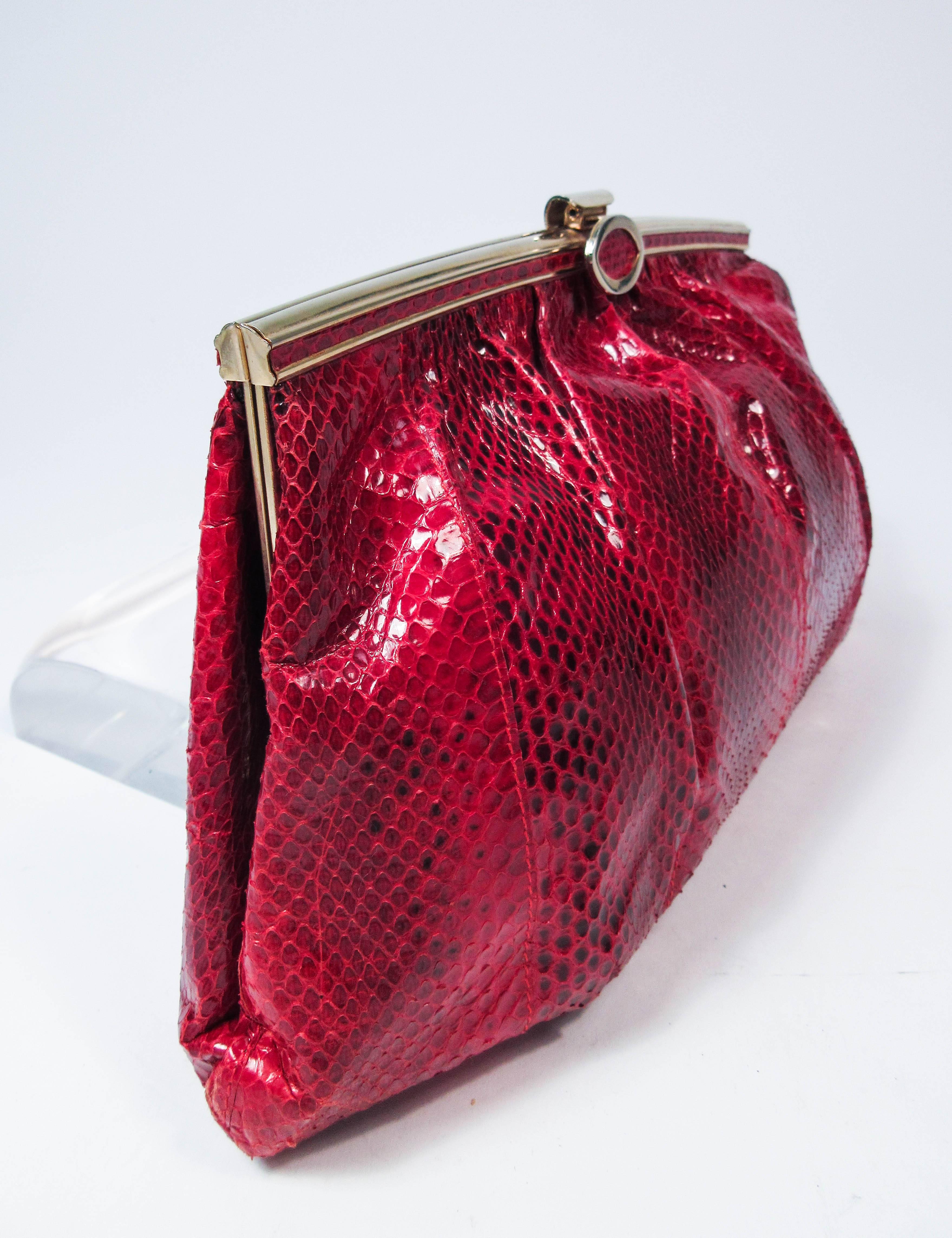 Red Python Cross Body Clutch with Gold Hardware & Strap Made in Spain 1