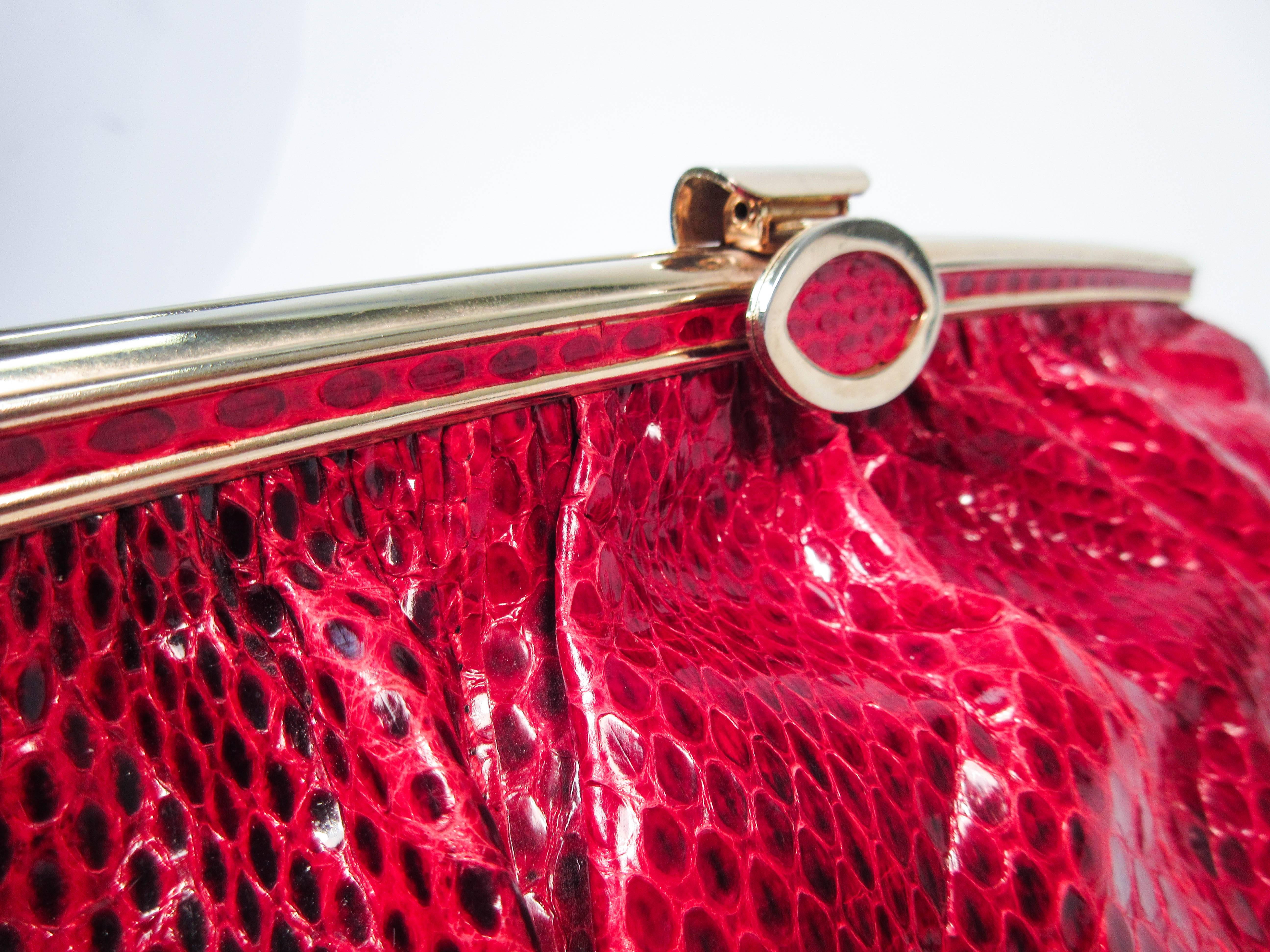 Red Python Cross Body Clutch with Gold Hardware & Strap Made in Spain 2
