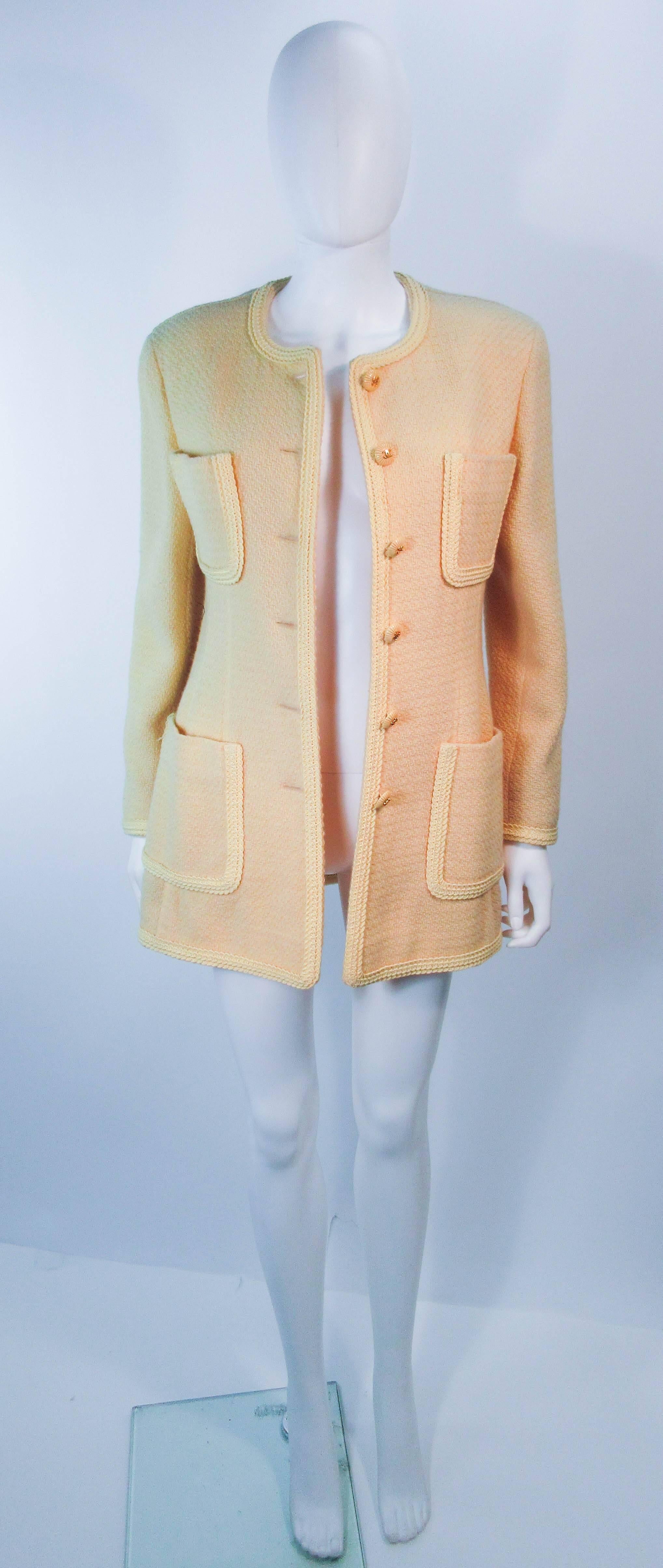CHANEL Vintage Yellow Silk and Wool Boucle Skirt Suit Size 42 1993c 3