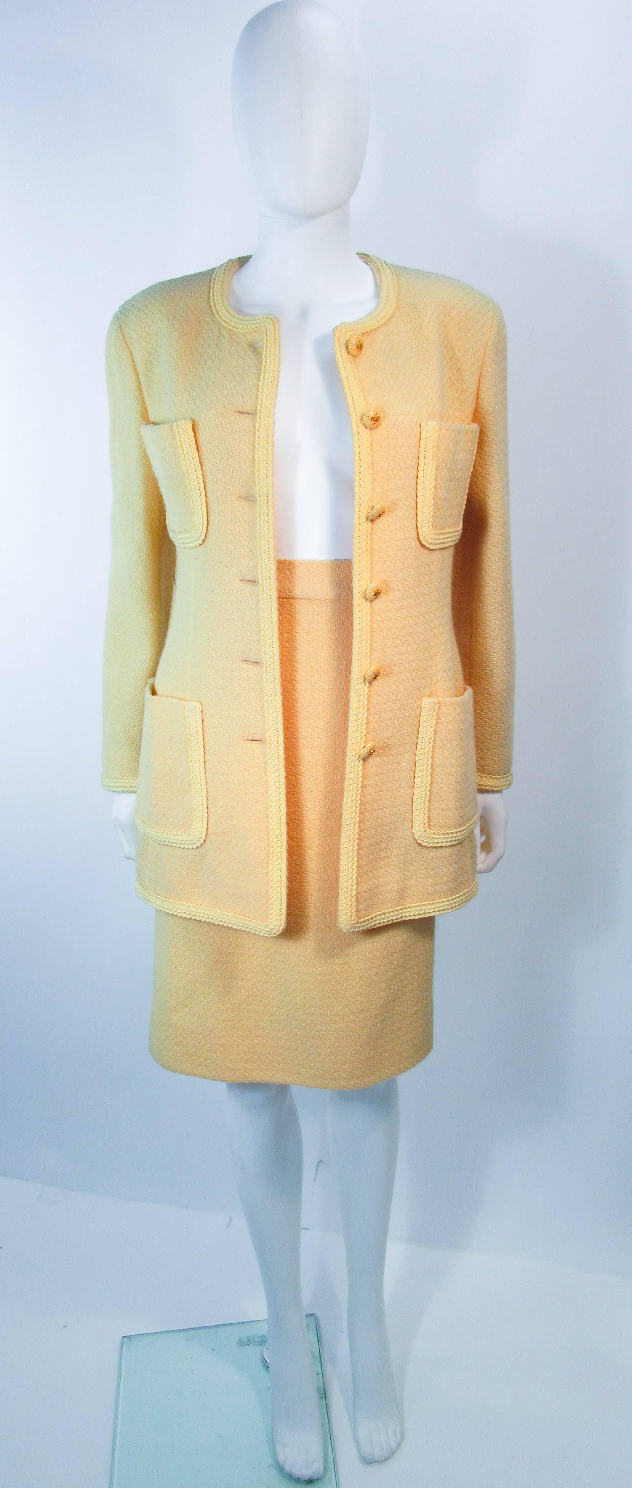 Beige CHANEL Vintage Yellow Silk and Wool Boucle Skirt Suit Size 42 1993c