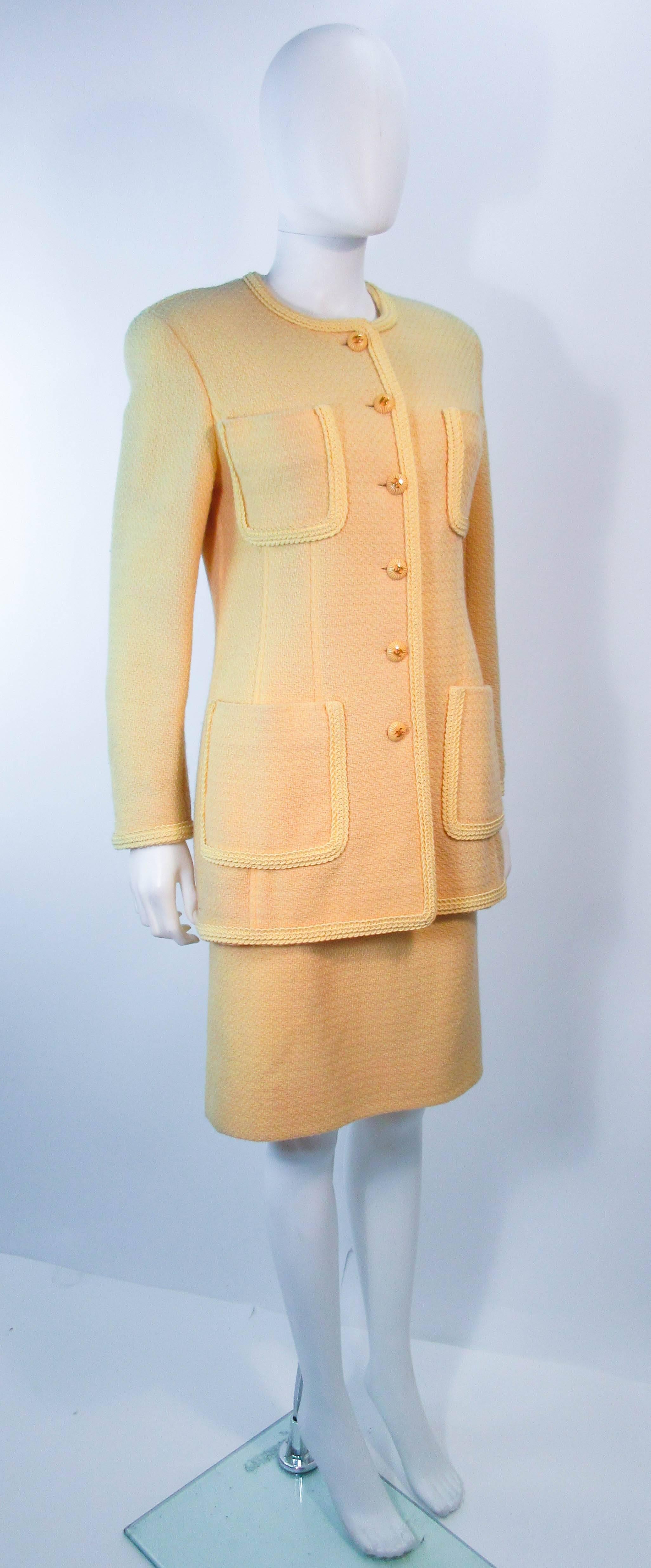 CHANEL Vintage Yellow Silk and Wool Boucle Skirt Suit Size 42 1993c In Excellent Condition In Los Angeles, CA