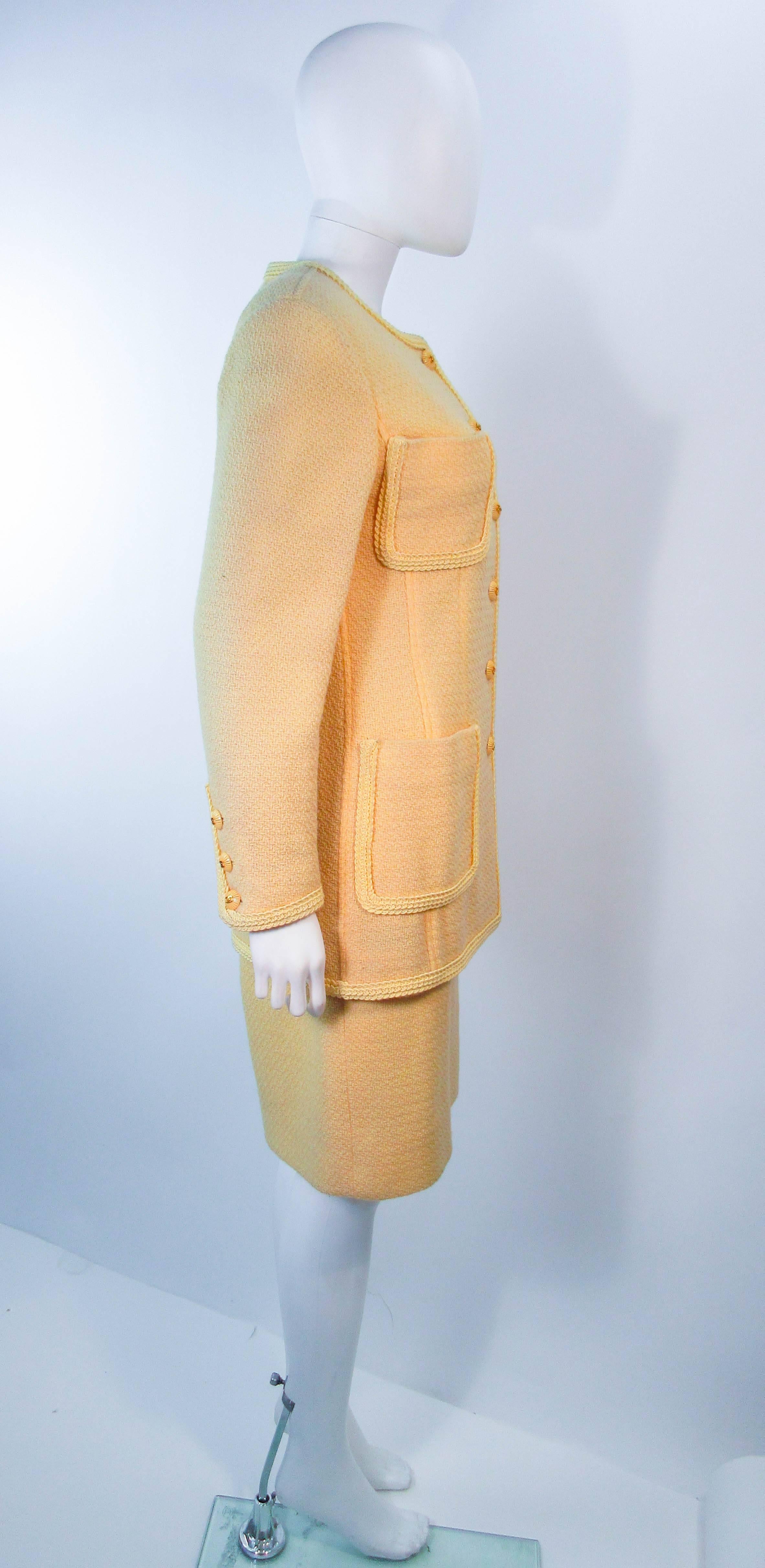 CHANEL Vintage Yellow Silk and Wool Boucle Skirt Suit Size 42 1993c 1