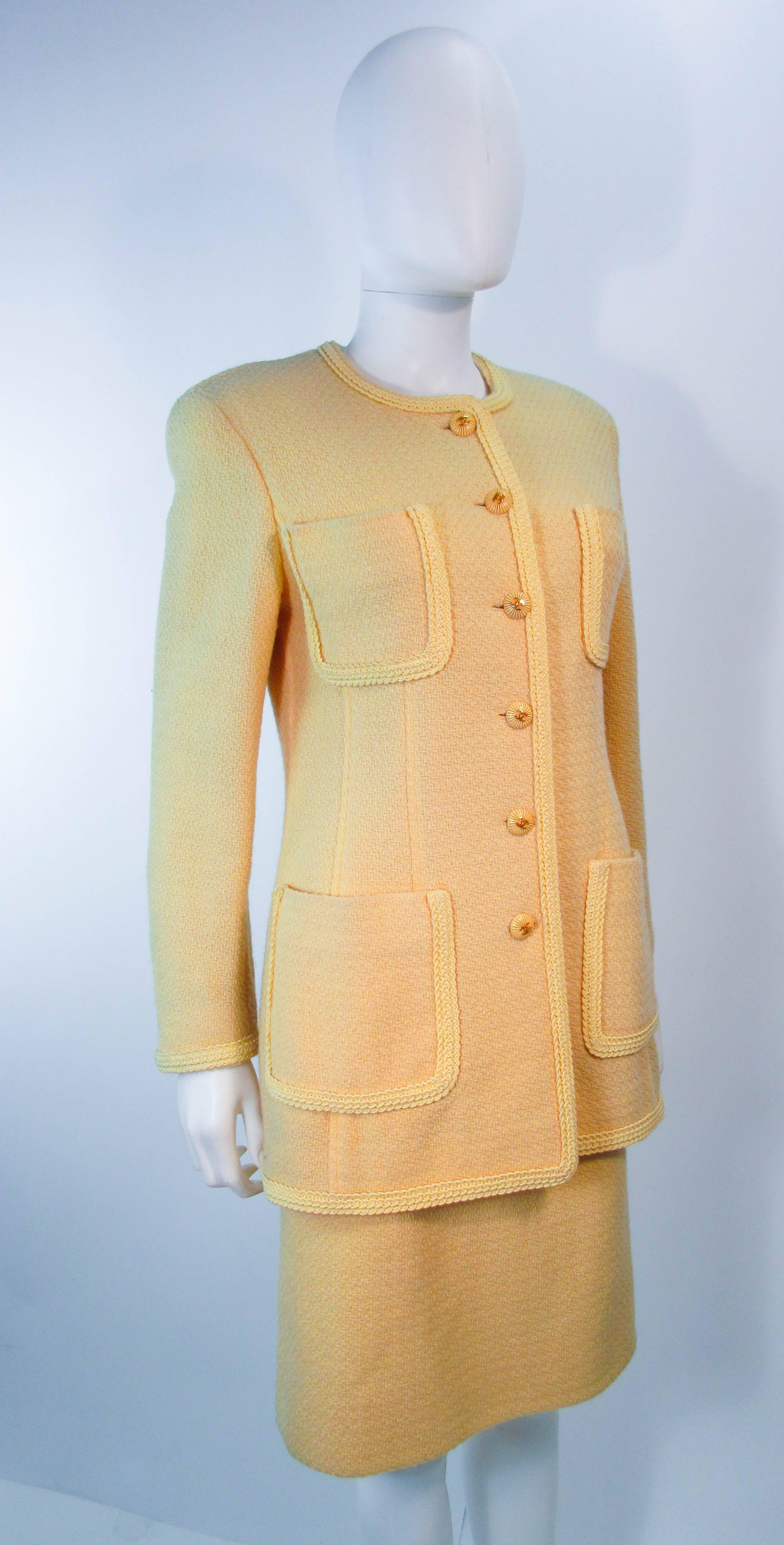 Women's CHANEL Vintage Yellow Silk and Wool Boucle Skirt Suit Size 42 1993c