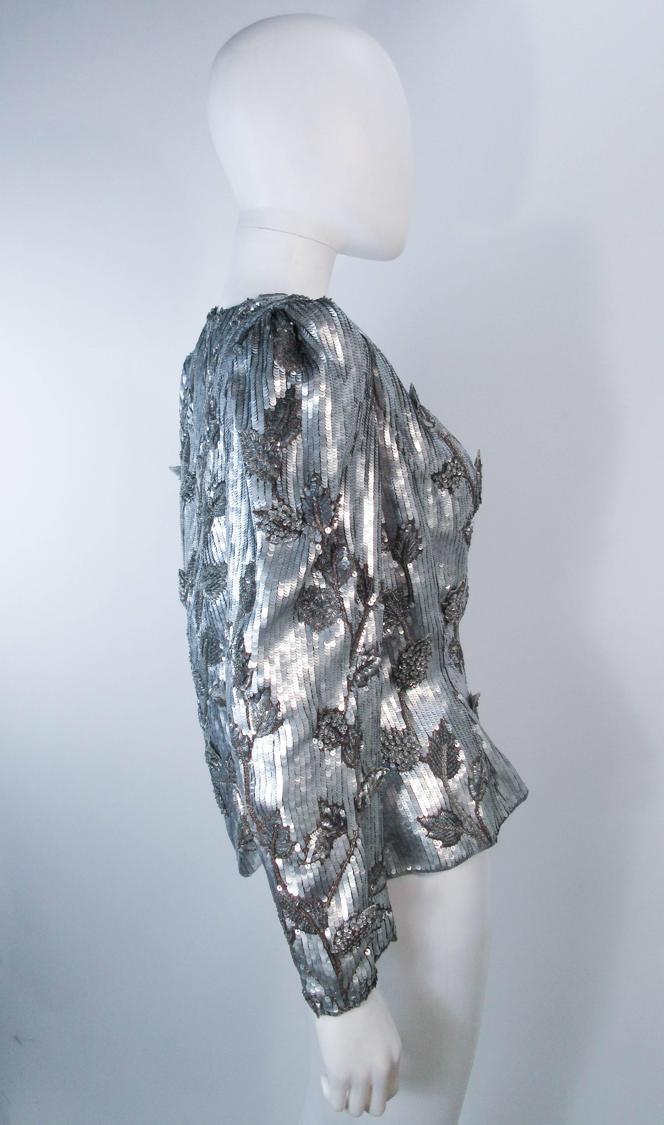 Women's CAROLINA HERRERA Silver Beaded and Sequin Jacket with Top 8 10 For Sale