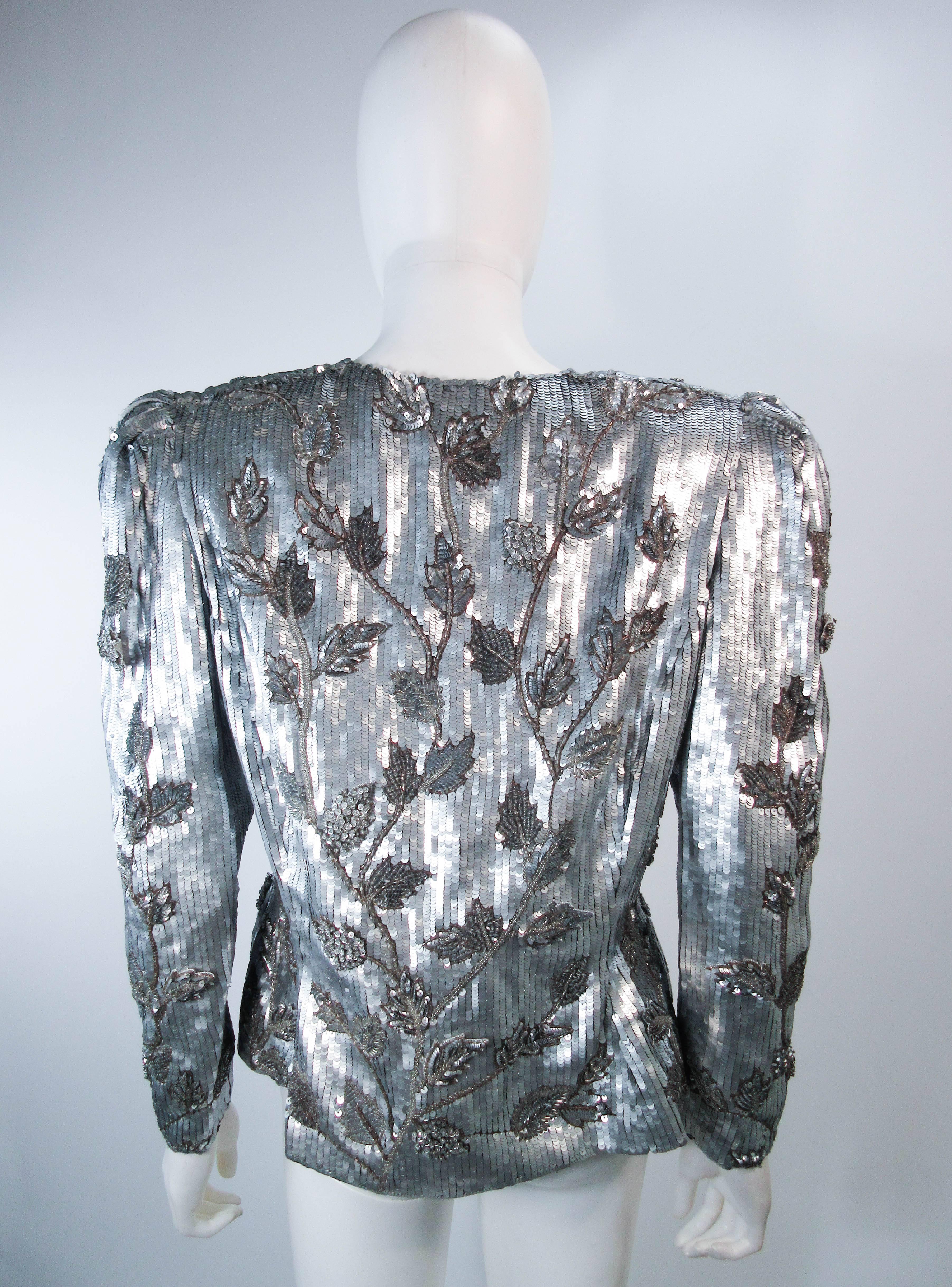 CAROLINA HERRERA Veste argentée perlée et paillettes avec haut 8 10 en vente 3