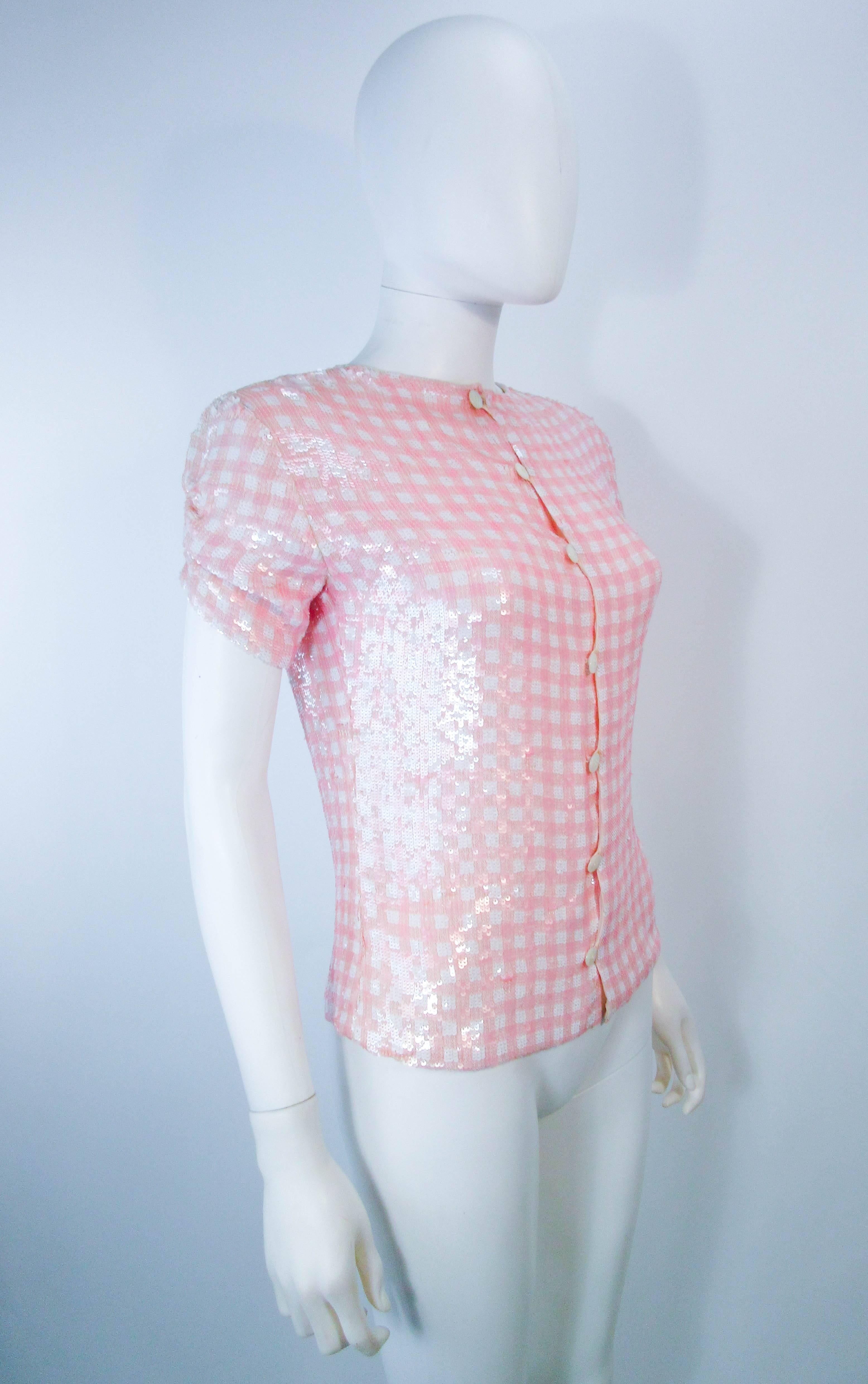 Women's BILL BLASS Vintage Pink and White Sequin Blouse Size 4 6