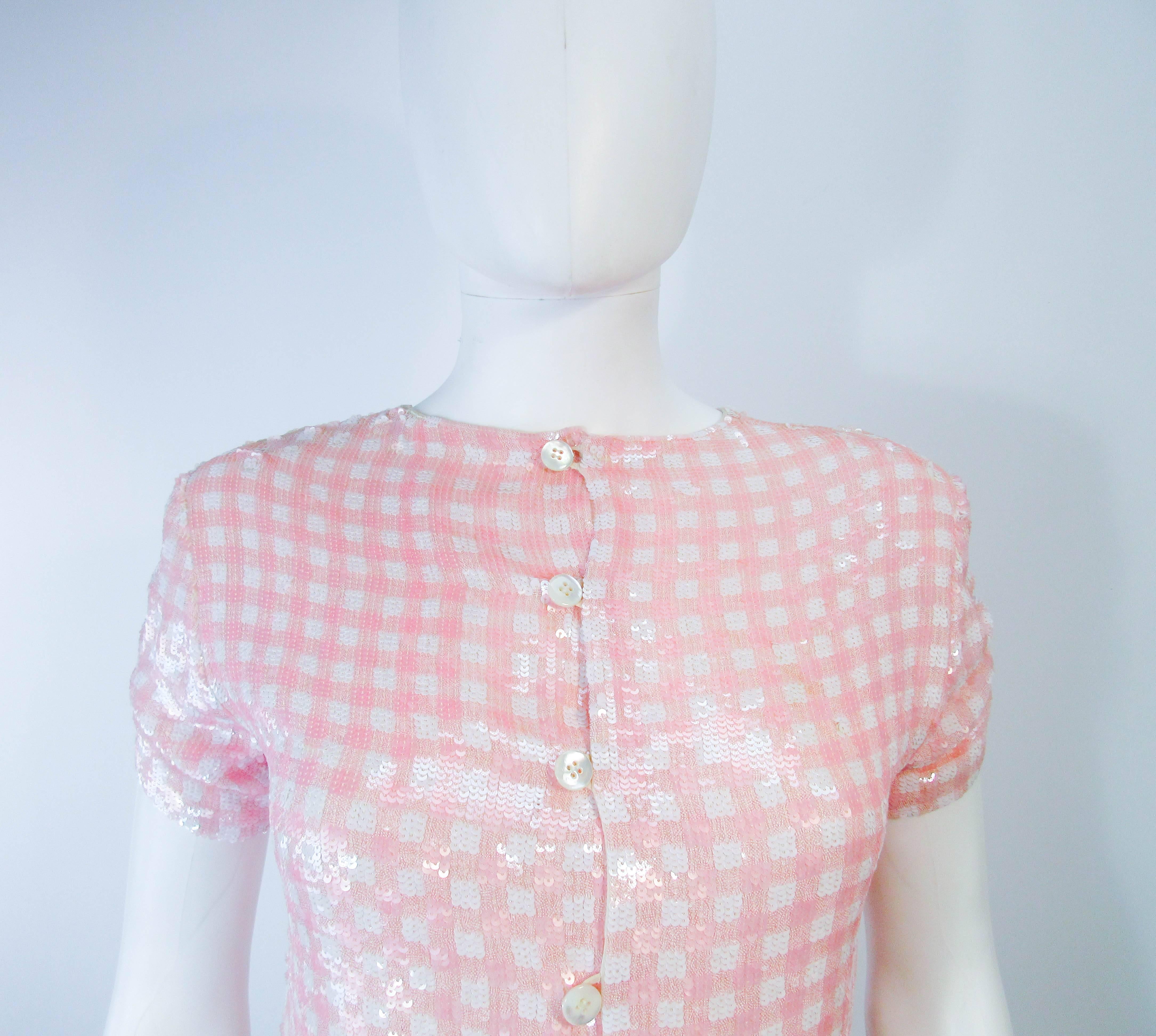 Beige BILL BLASS Vintage Pink and White Sequin Blouse Size 4 6