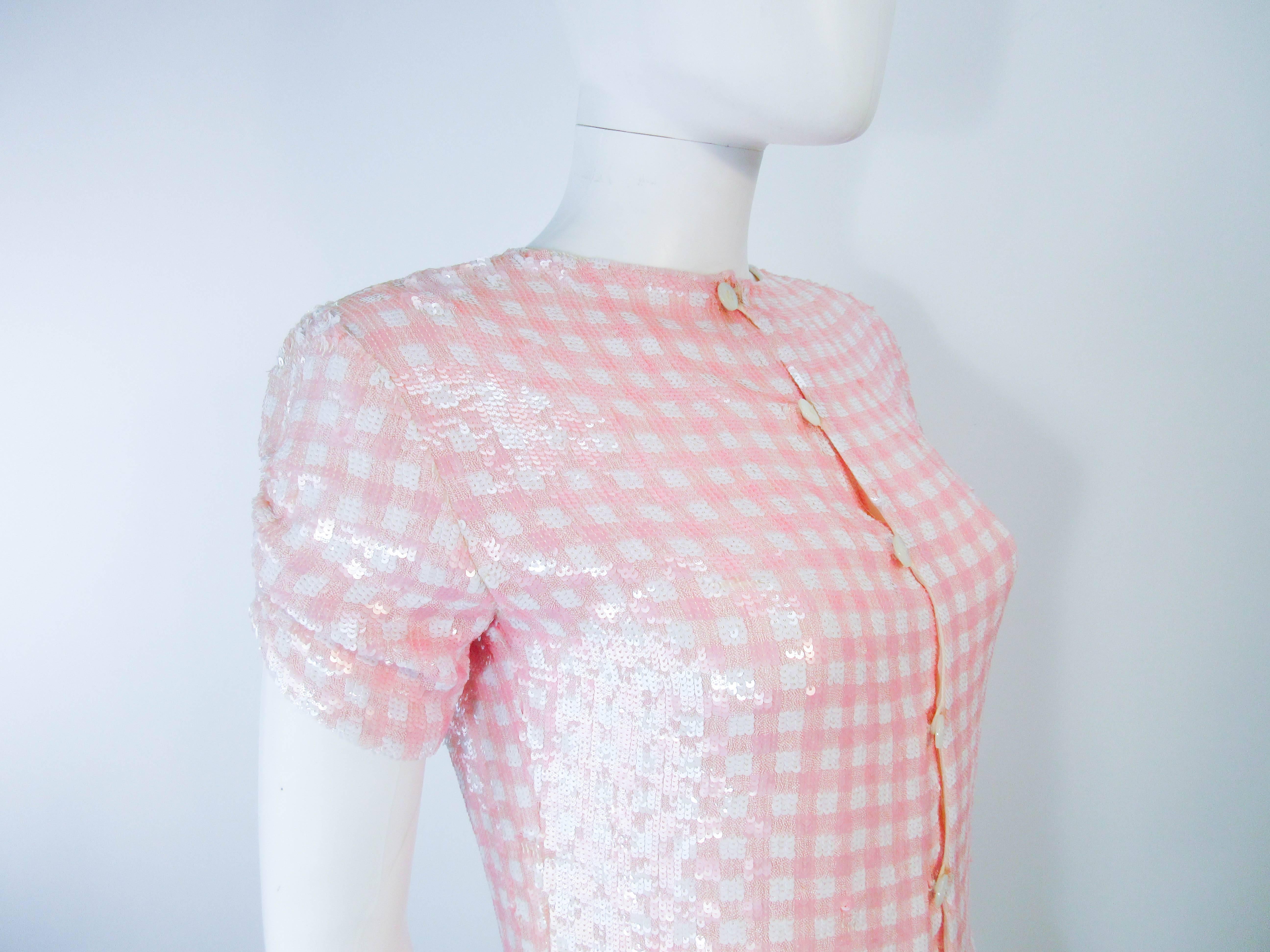 BILL BLASS Vintage Pink and White Sequin Blouse Size 4 6 1