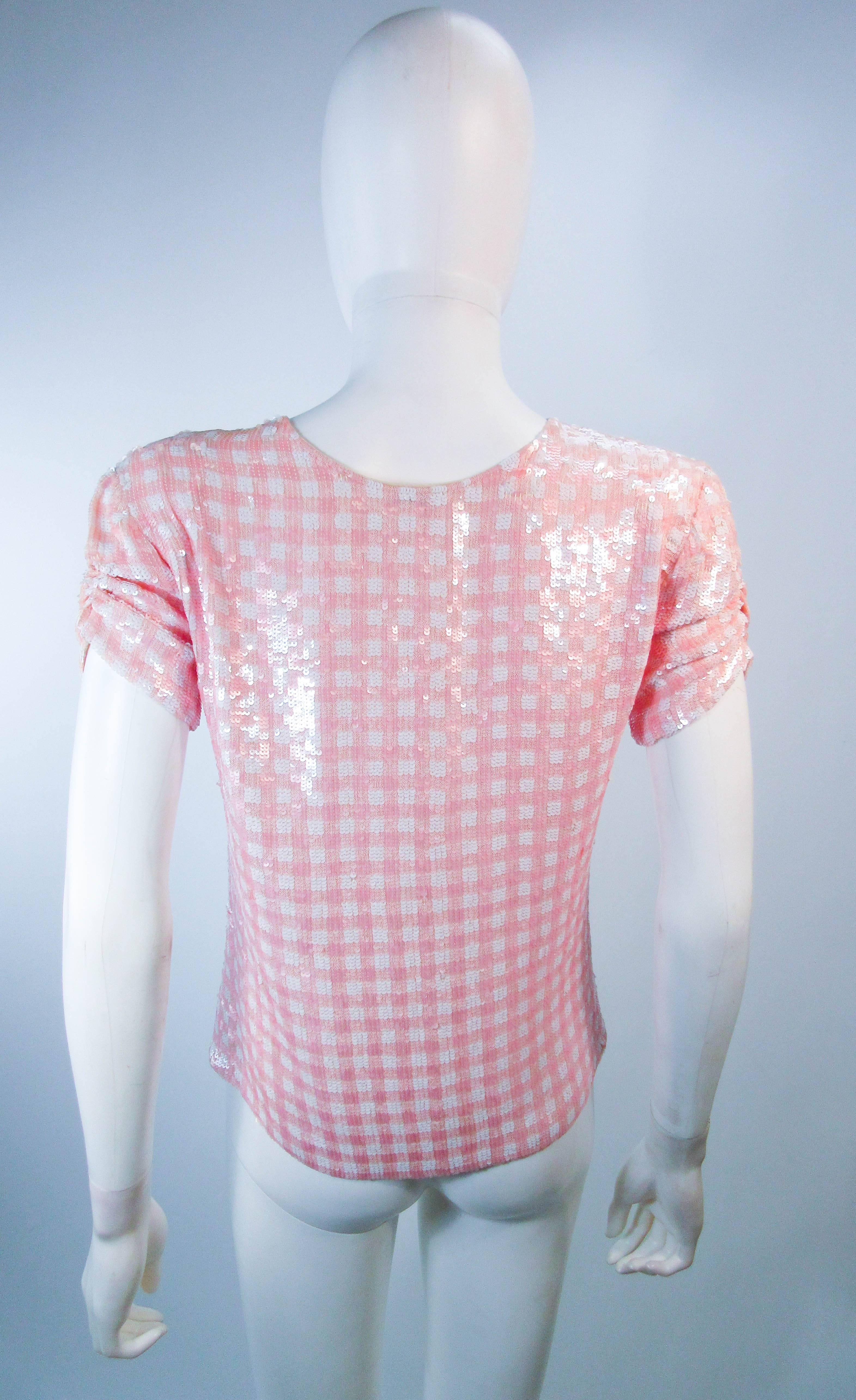 BILL BLASS Vintage Pink and White Sequin Blouse Size 4 6 4
