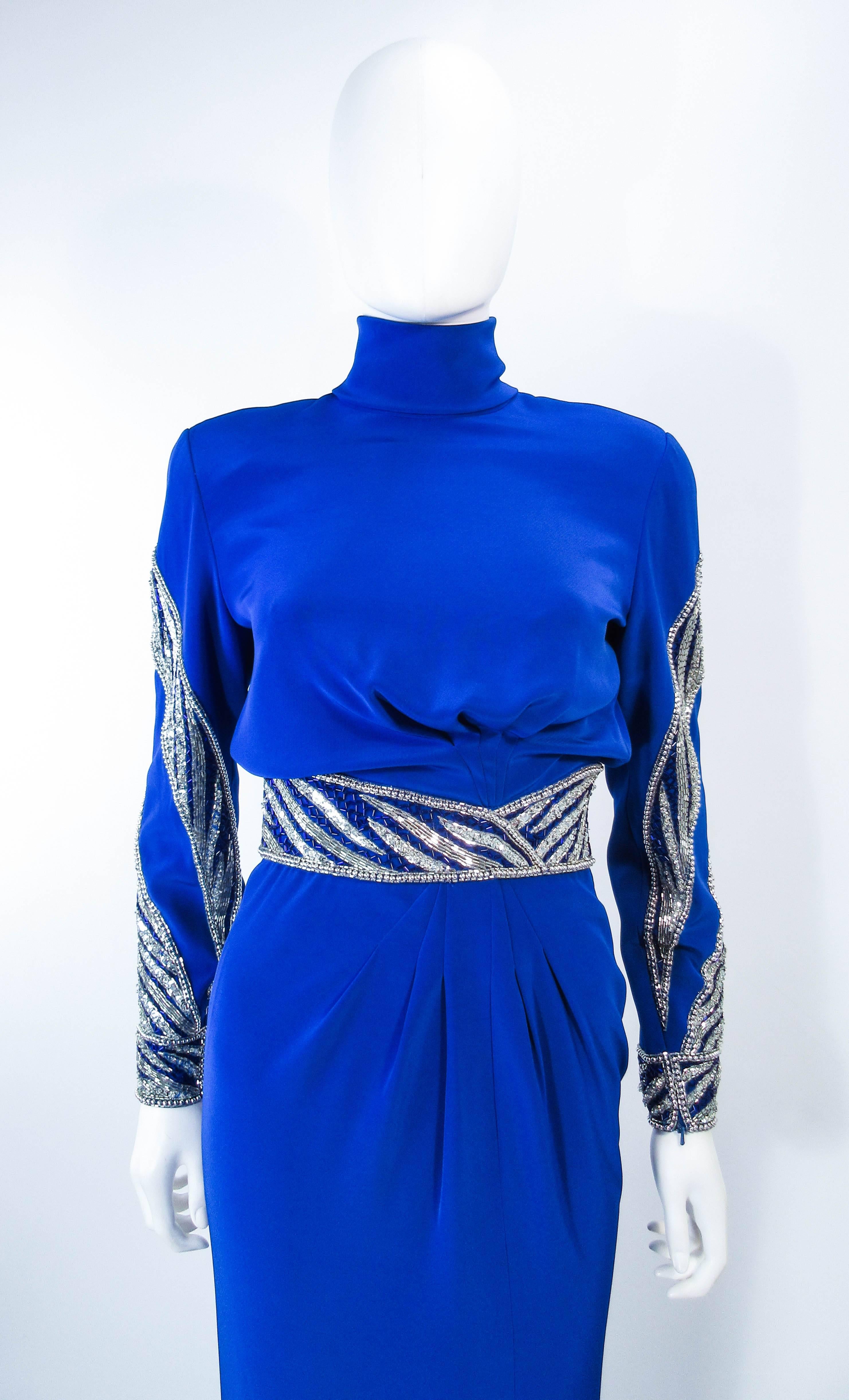 BOB MACKIE Royal Blue Gown with Beaded Applique Size 4 6  In Excellent Condition In Los Angeles, CA