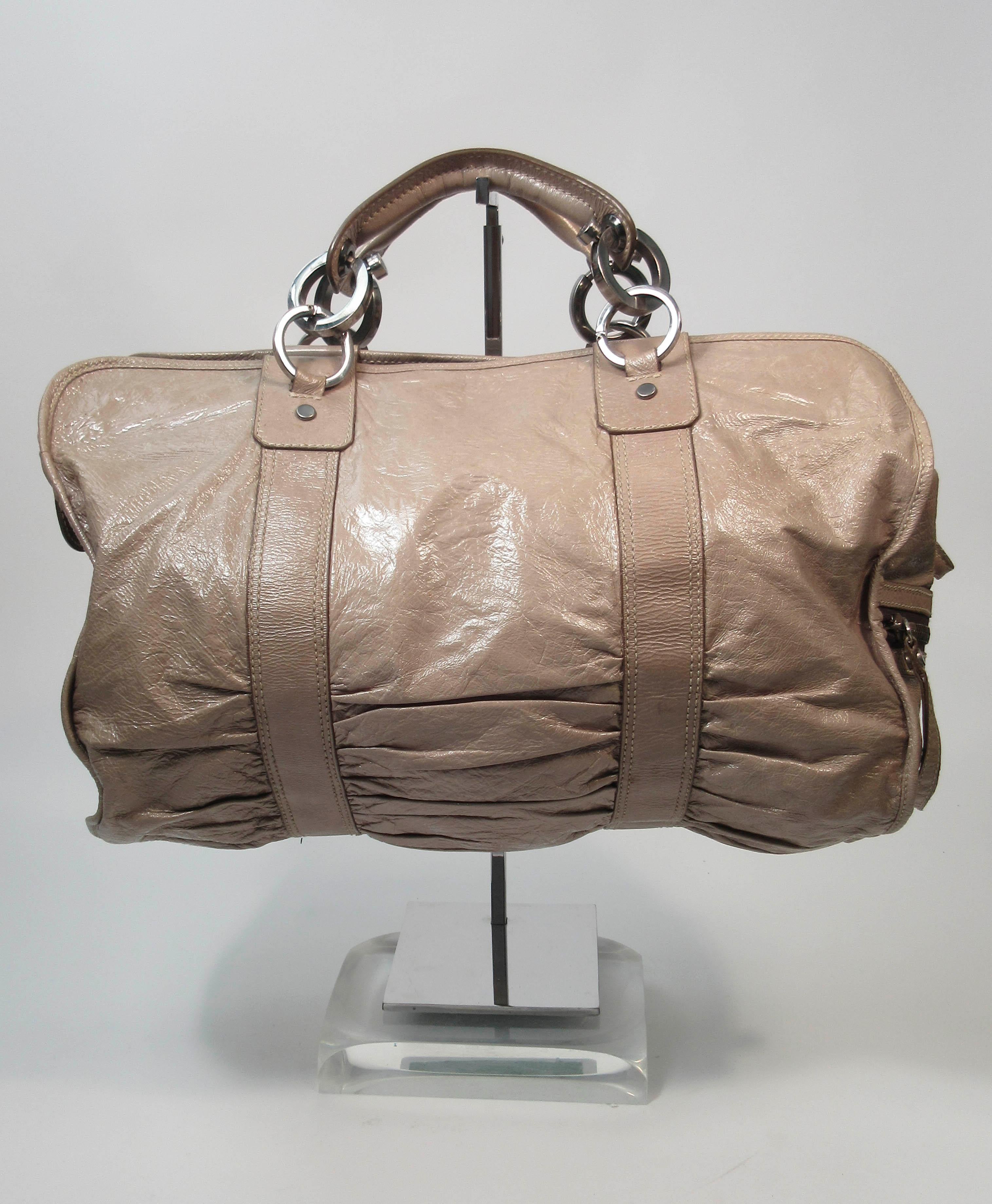 Lanvin Patent Taupe Carry All Handbag with Silver Hardware  1