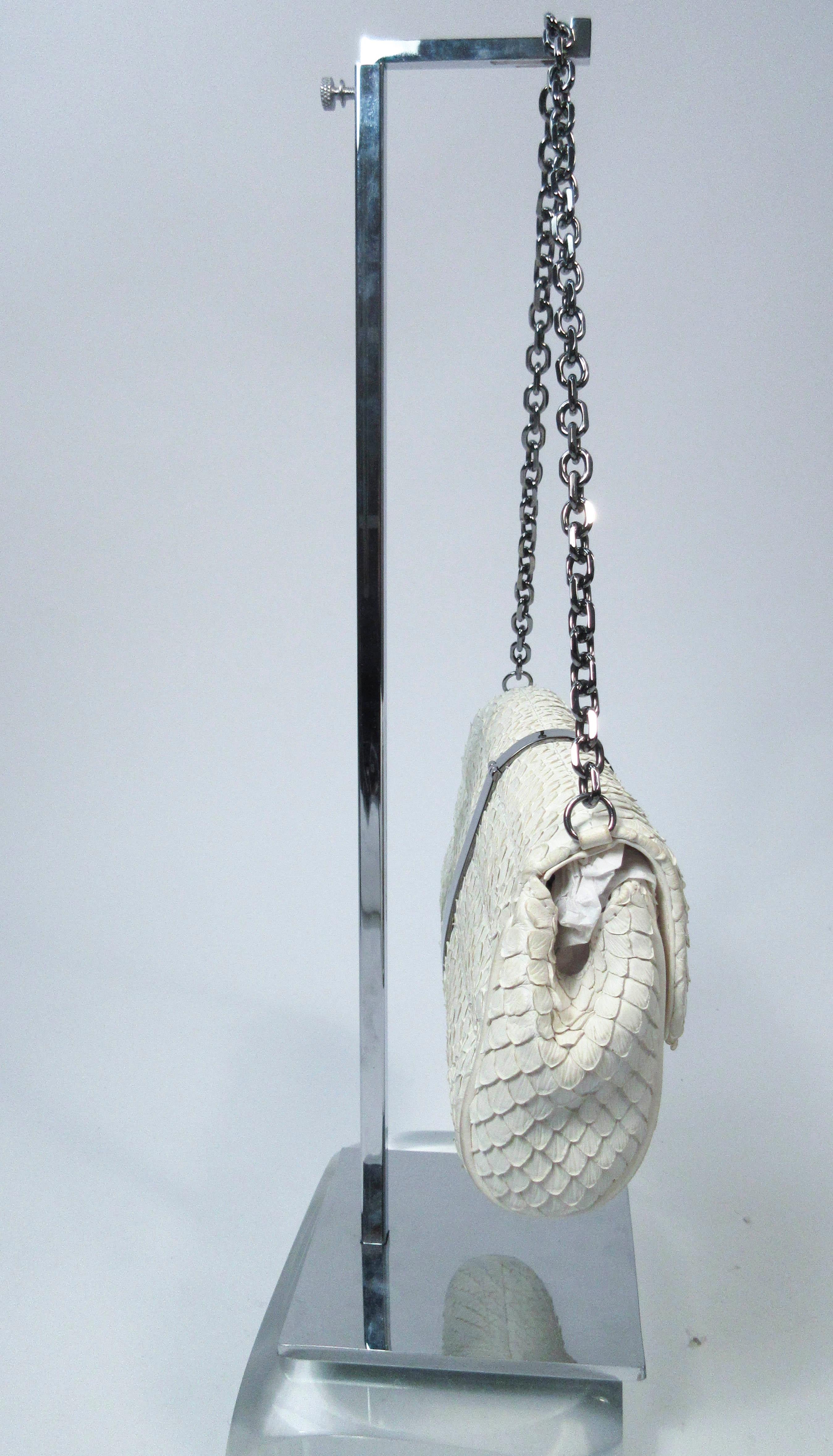 Chanel White Snakeskin Small Chain Clutch Purse with Silvertone Hardware 1