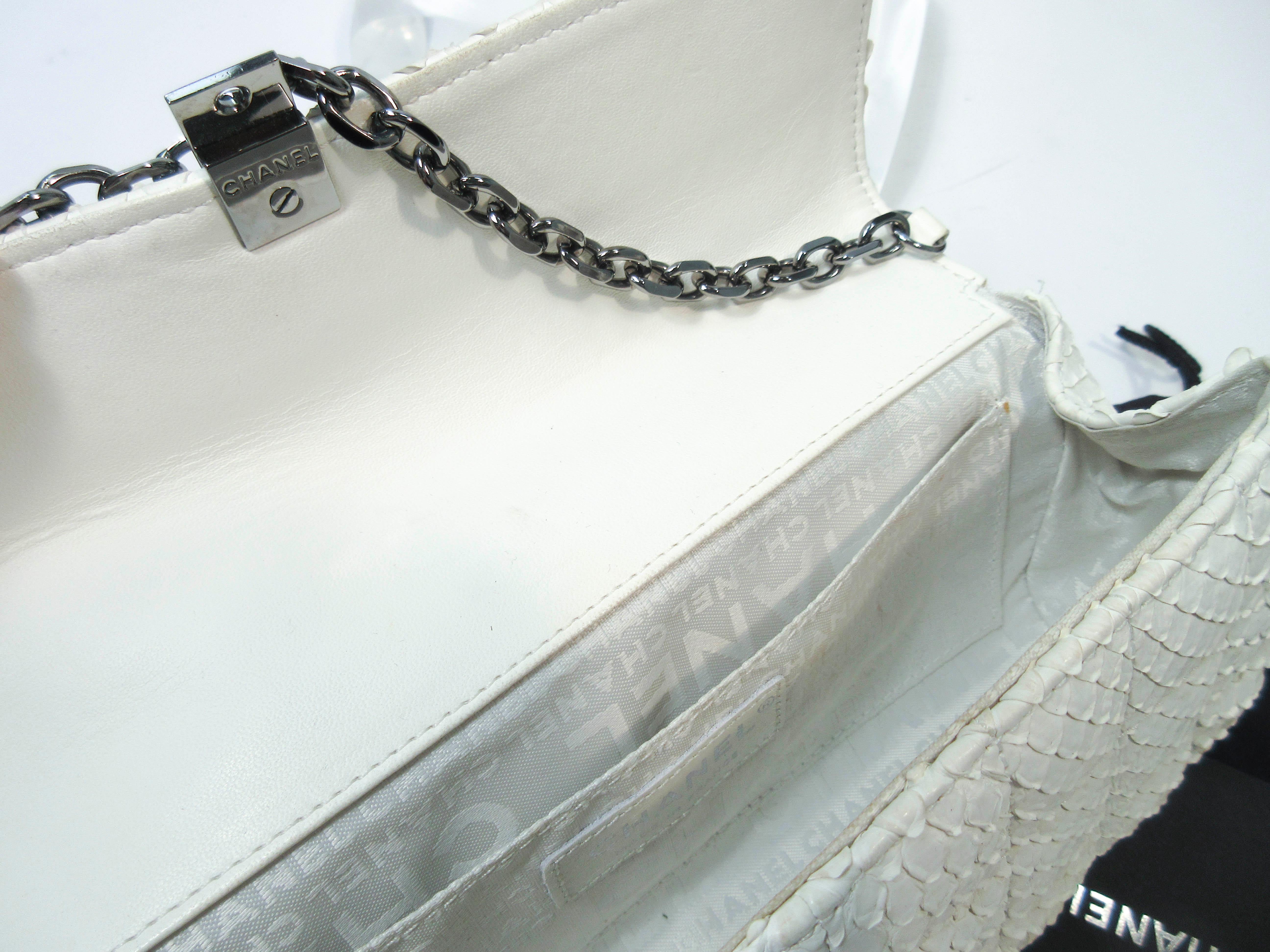 Chanel White Snakeskin Small Chain Clutch Purse with Silvertone Hardware 3