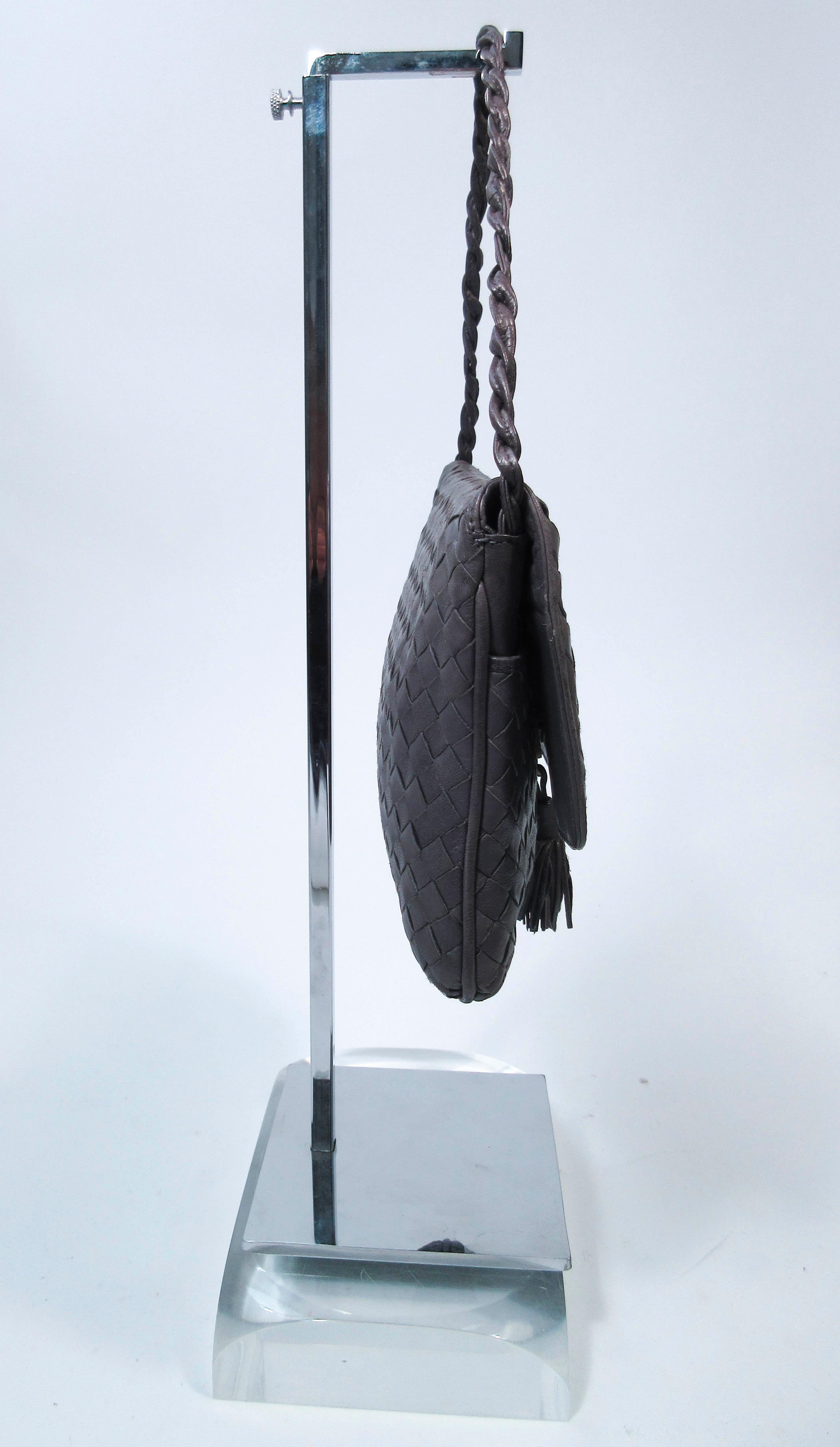 BOTTEGA VENETA Grey Woven Leather Handbag with Tassel 2