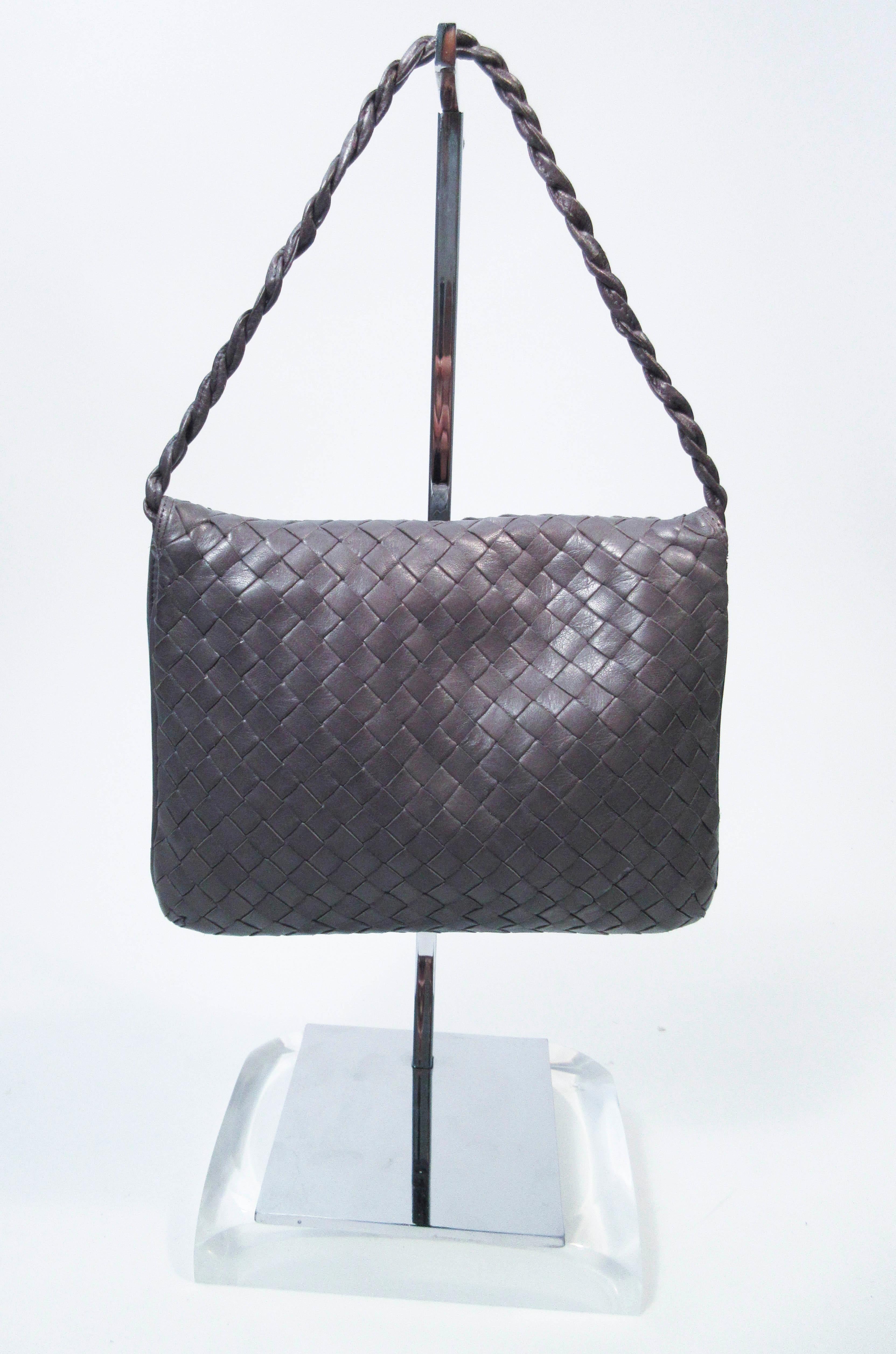 BOTTEGA VENETA Grey Woven Leather Handbag with Tassel 3