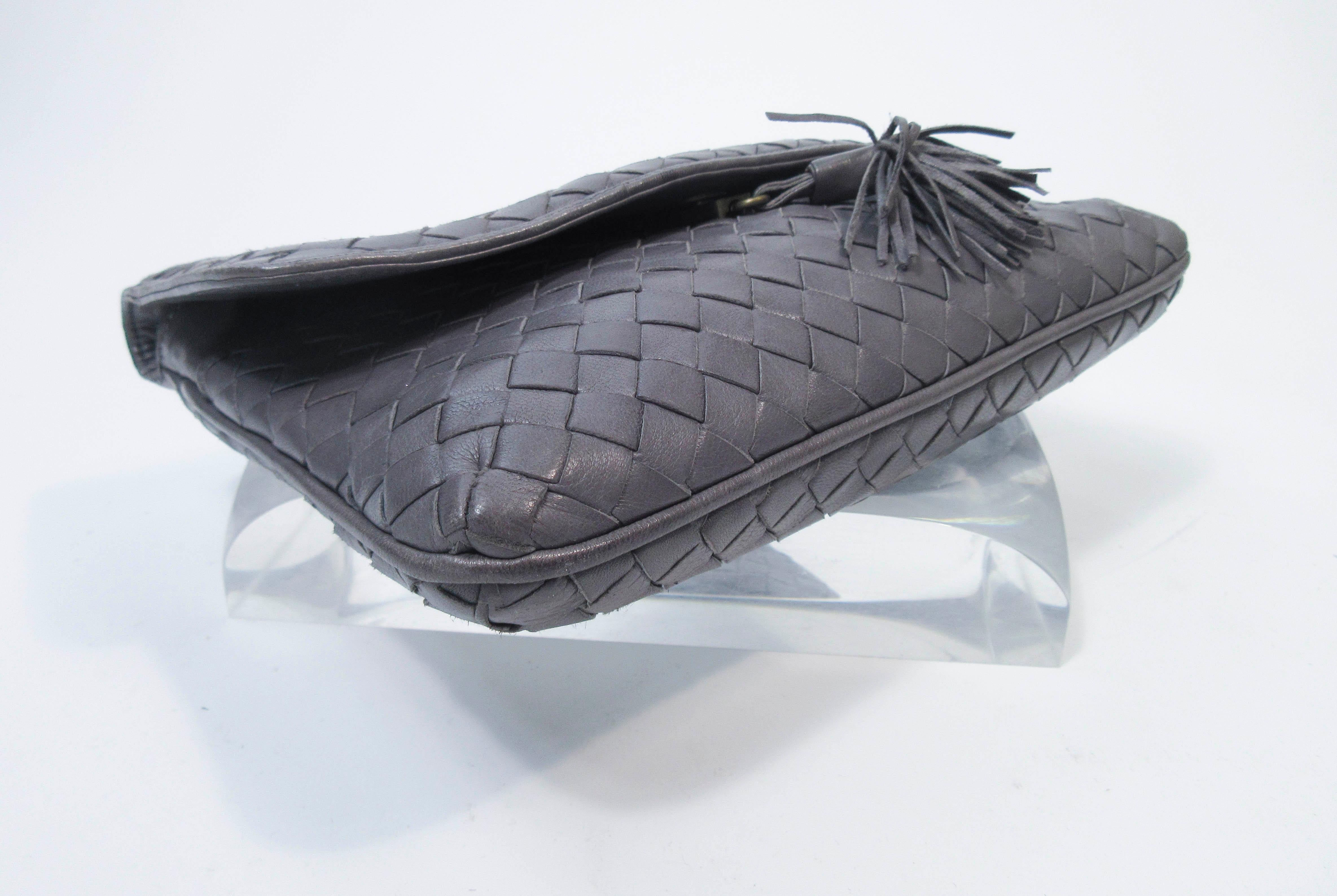 BOTTEGA VENETA Grey Woven Leather Handbag with Tassel 5