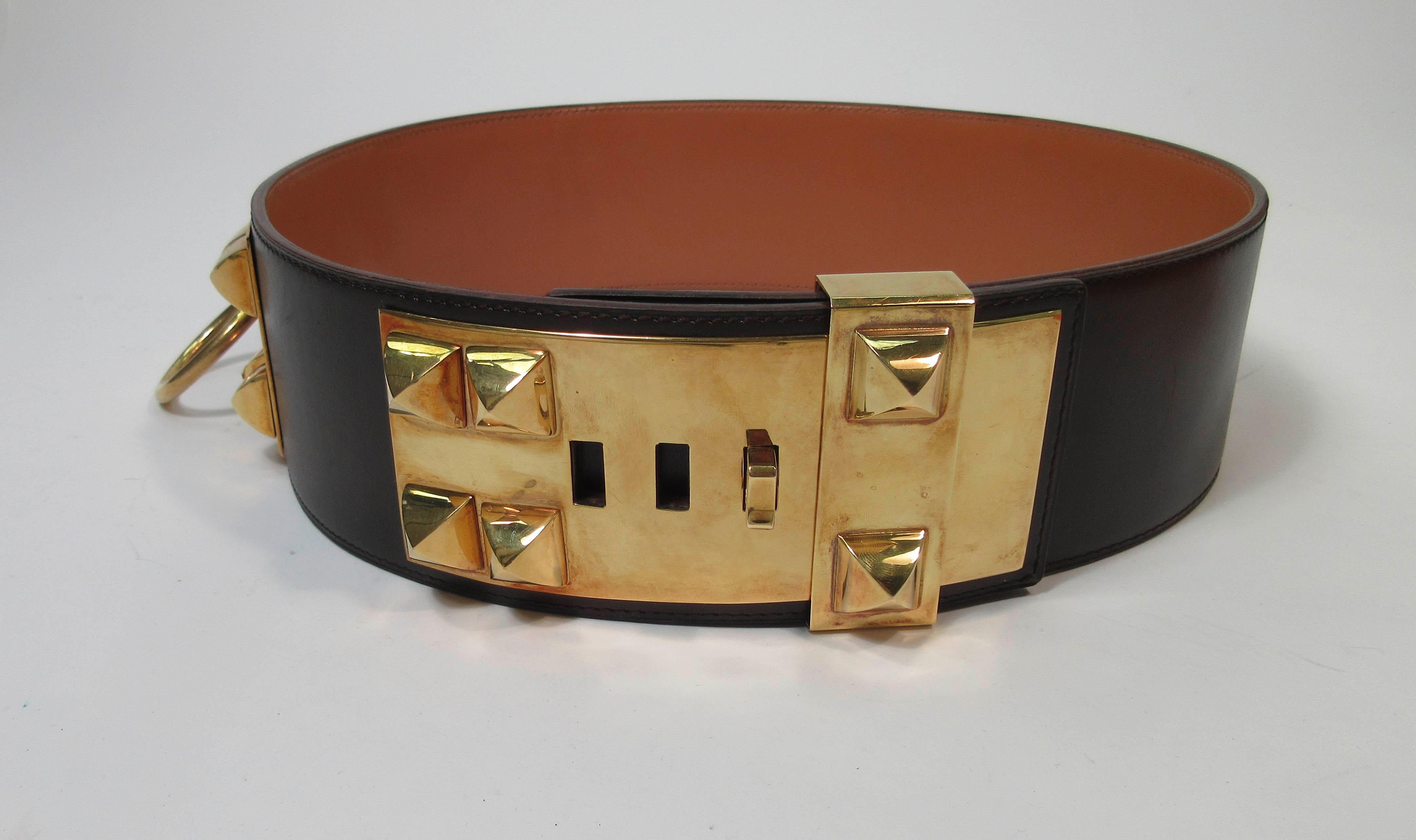 HERMES Collier De Chien Vintage Brown Leather Belt with Gold Hardware ...