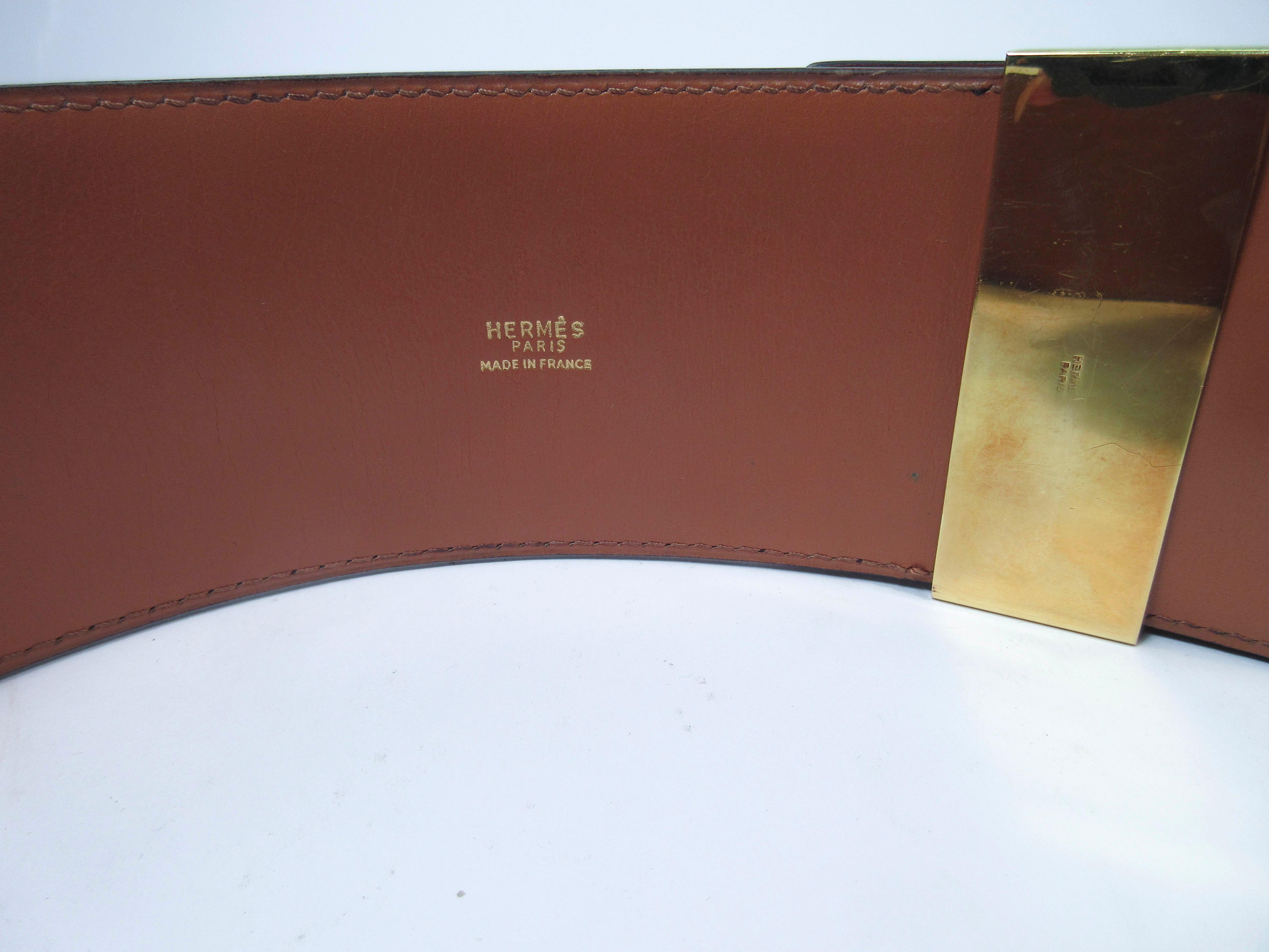 Black HERMES Collier De Chien Vintage Brown Leather Belt with Gold Hardware Size Large