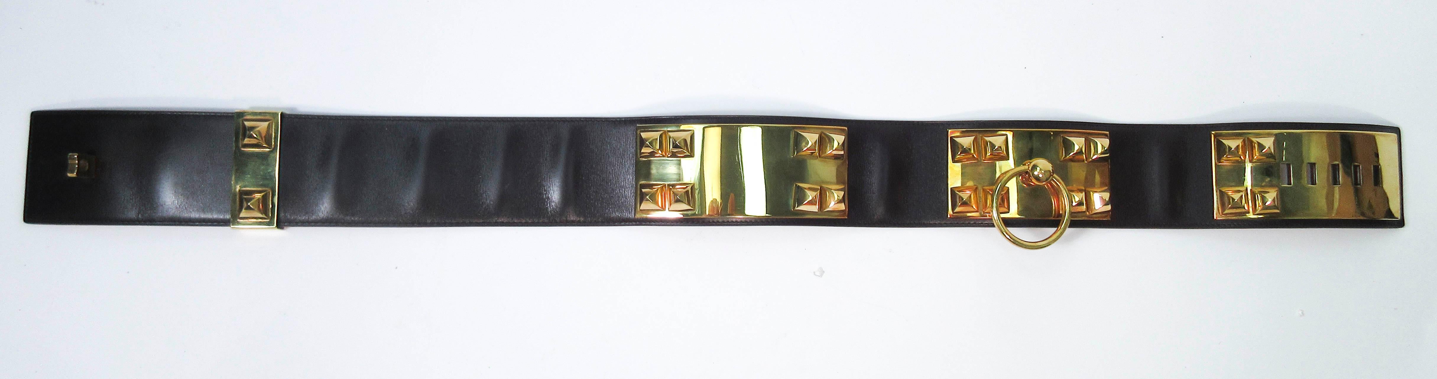 HERMES Collier De Chien Vintage Brown Leather Belt with Gold Hardware Size Large In Excellent Condition In Los Angeles, CA