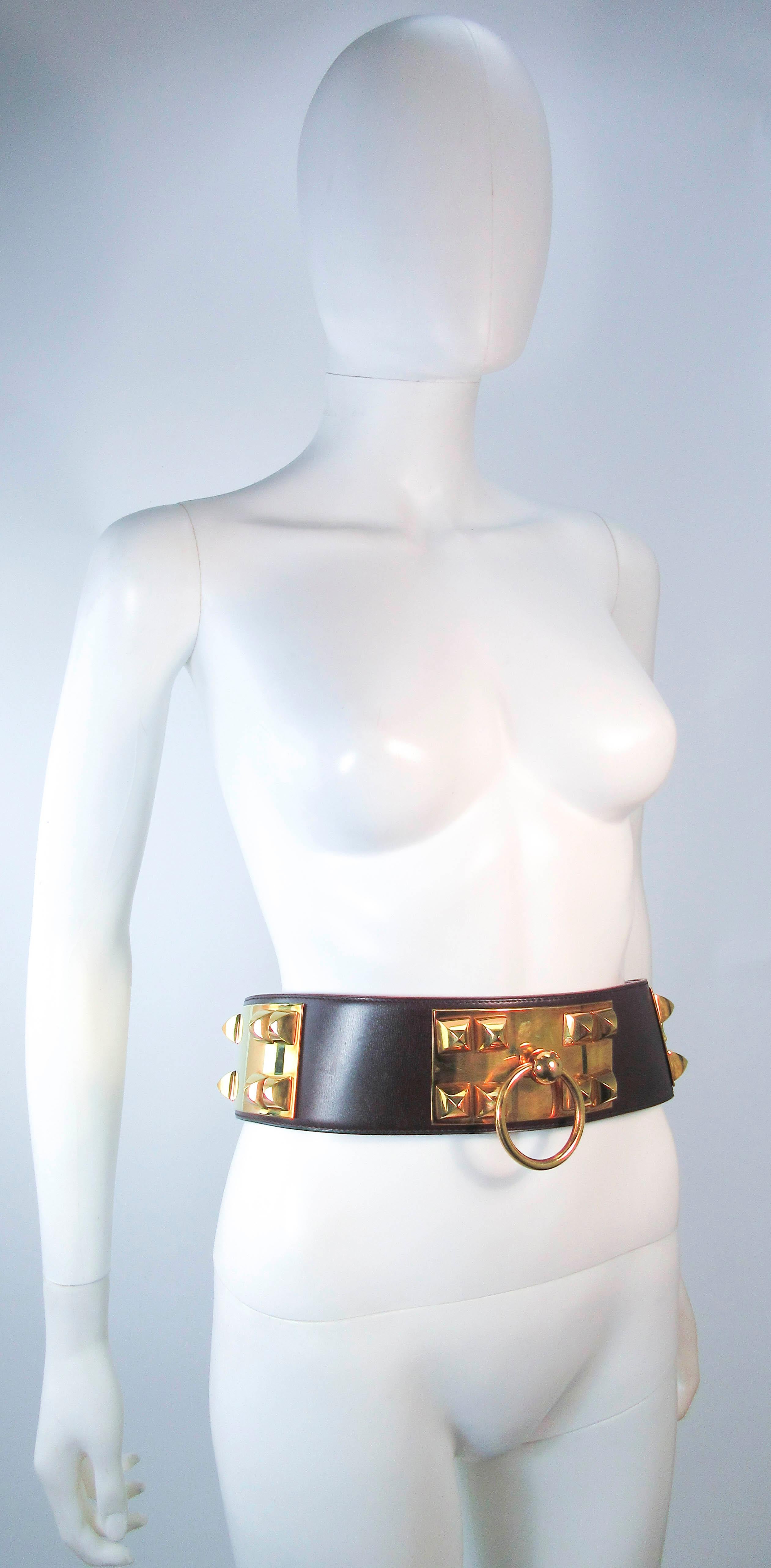 HERMES Collier De Chien Vintage Brown Leather Belt with Gold Hardware Size Large 1