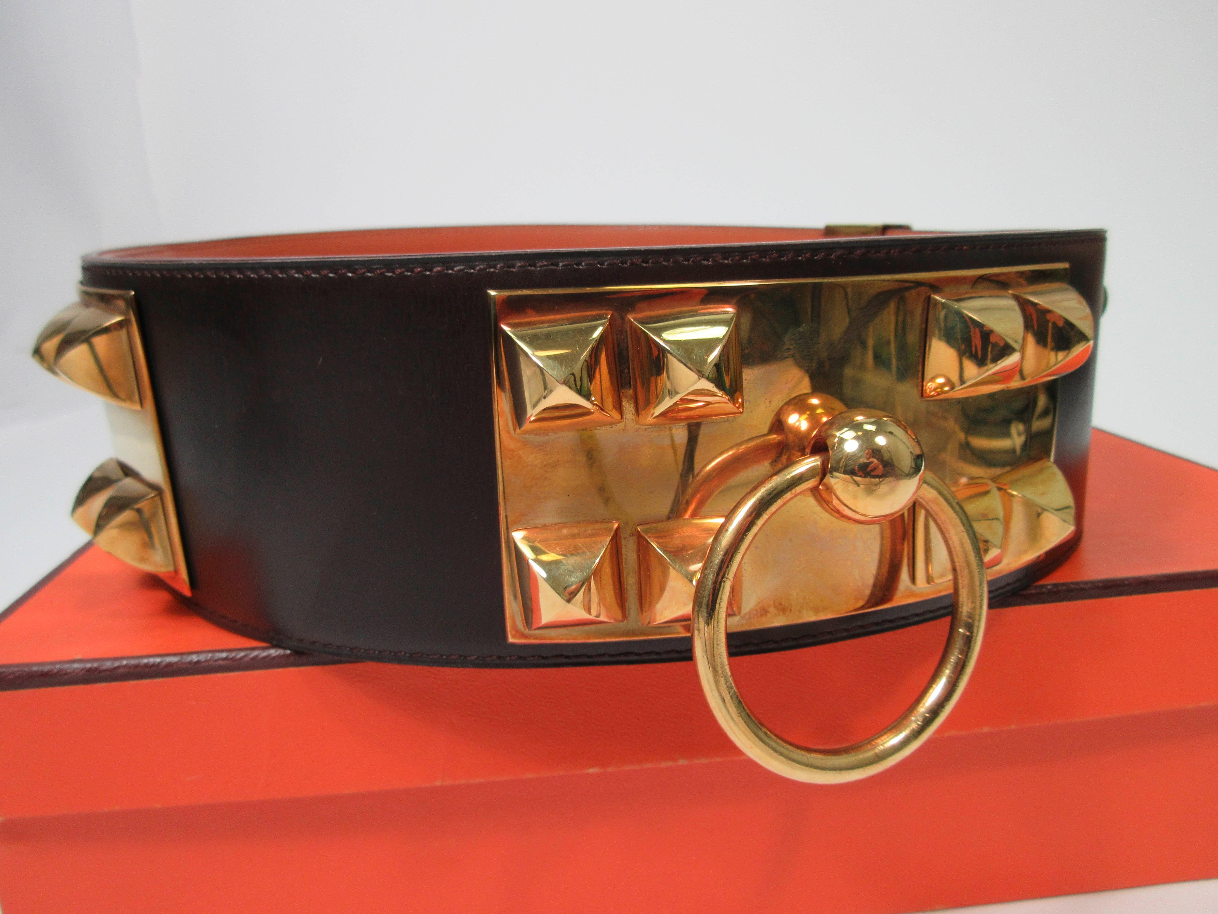 HERMES Collier De Chien Vintage Brown Leather Belt with Gold Hardware Size Large 6