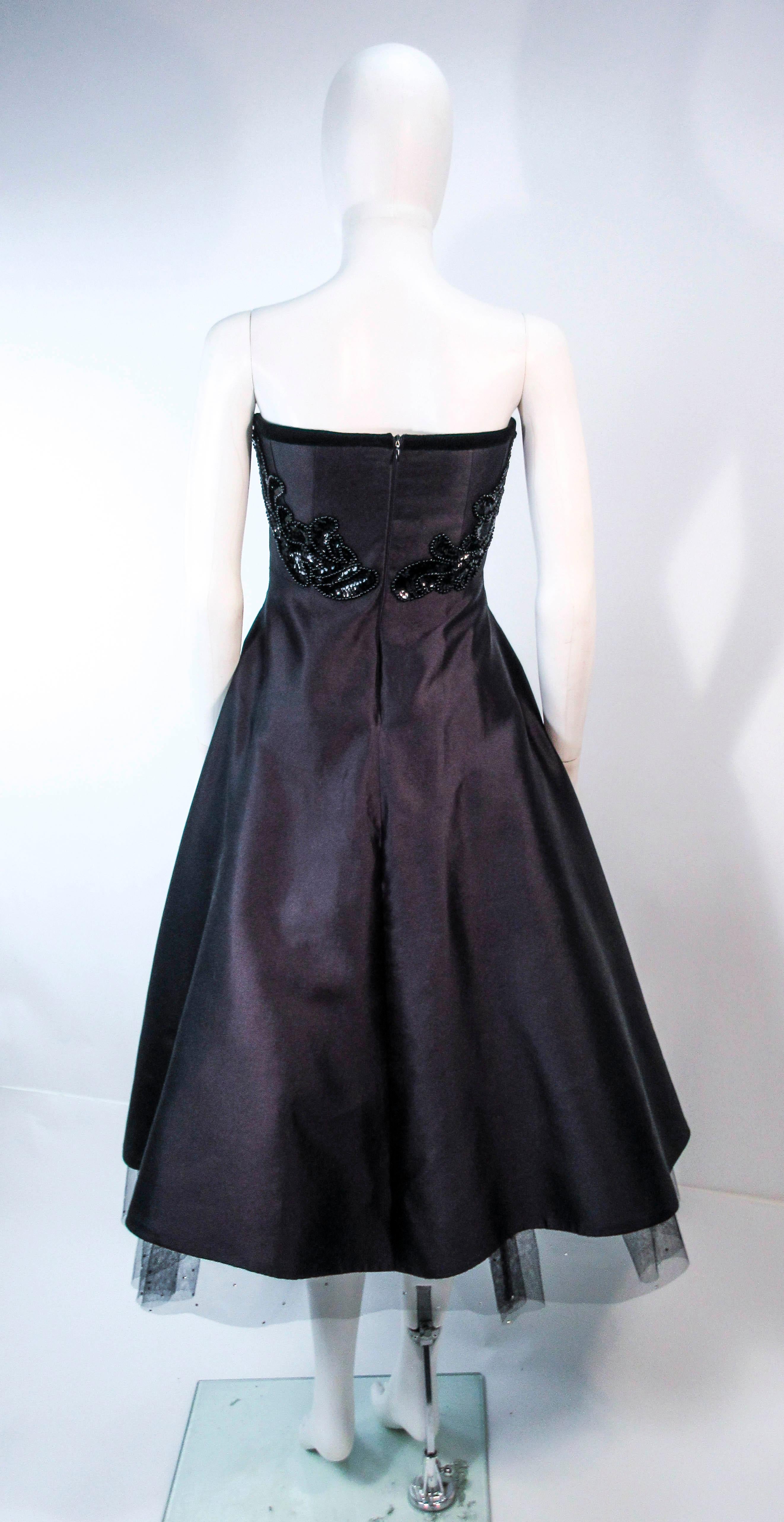 ELIZABETH MASON COUTURE Custom Vintage Black Silk Cocktail Dress Embellished 6