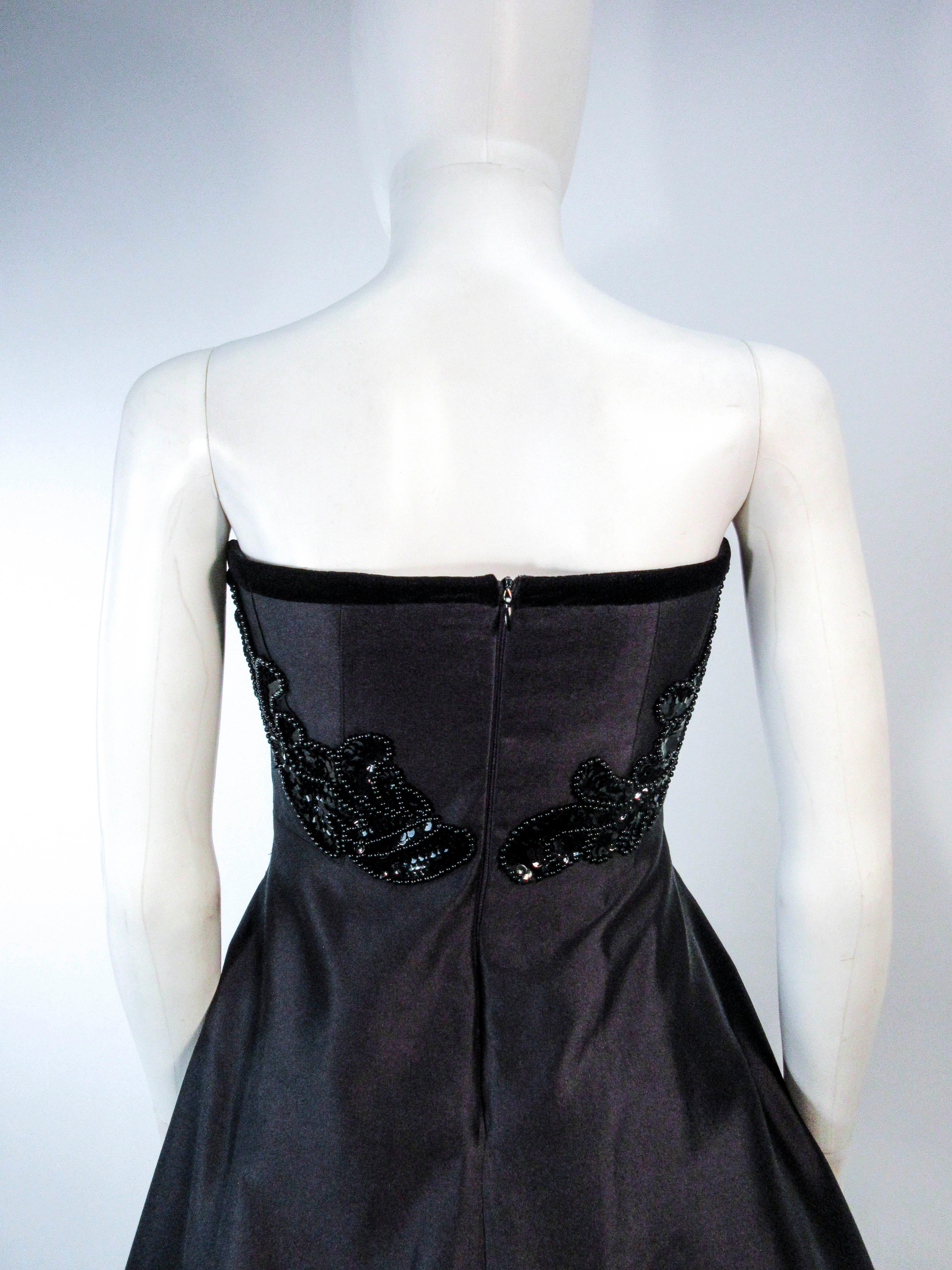 ELIZABETH MASON COUTURE Custom Vintage Black Silk Cocktail Dress Embellished 7