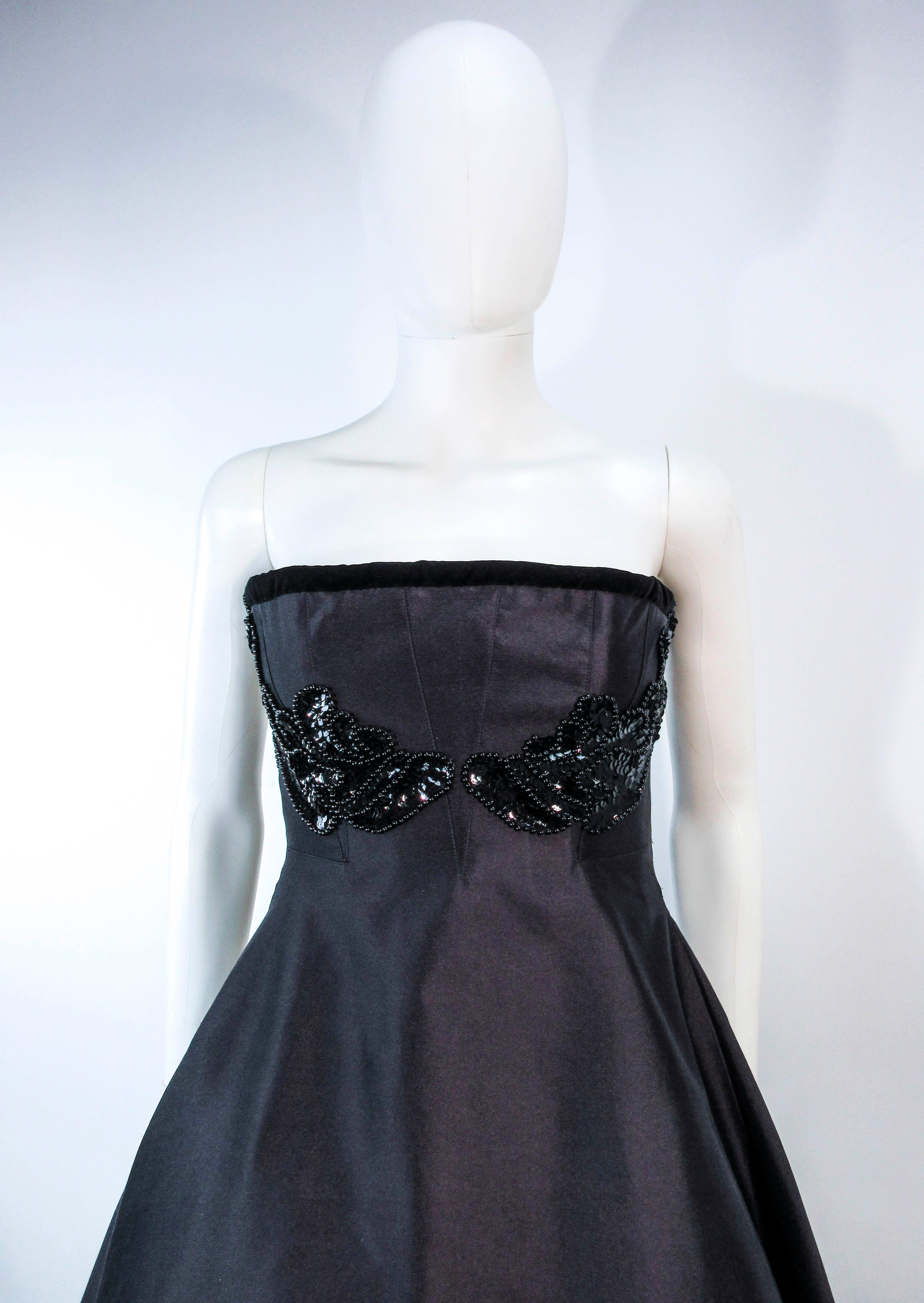 ELIZABETH MASON COUTURE Custom Vintage Black Silk Cocktail Dress Embellished In Excellent Condition In Los Angeles, CA