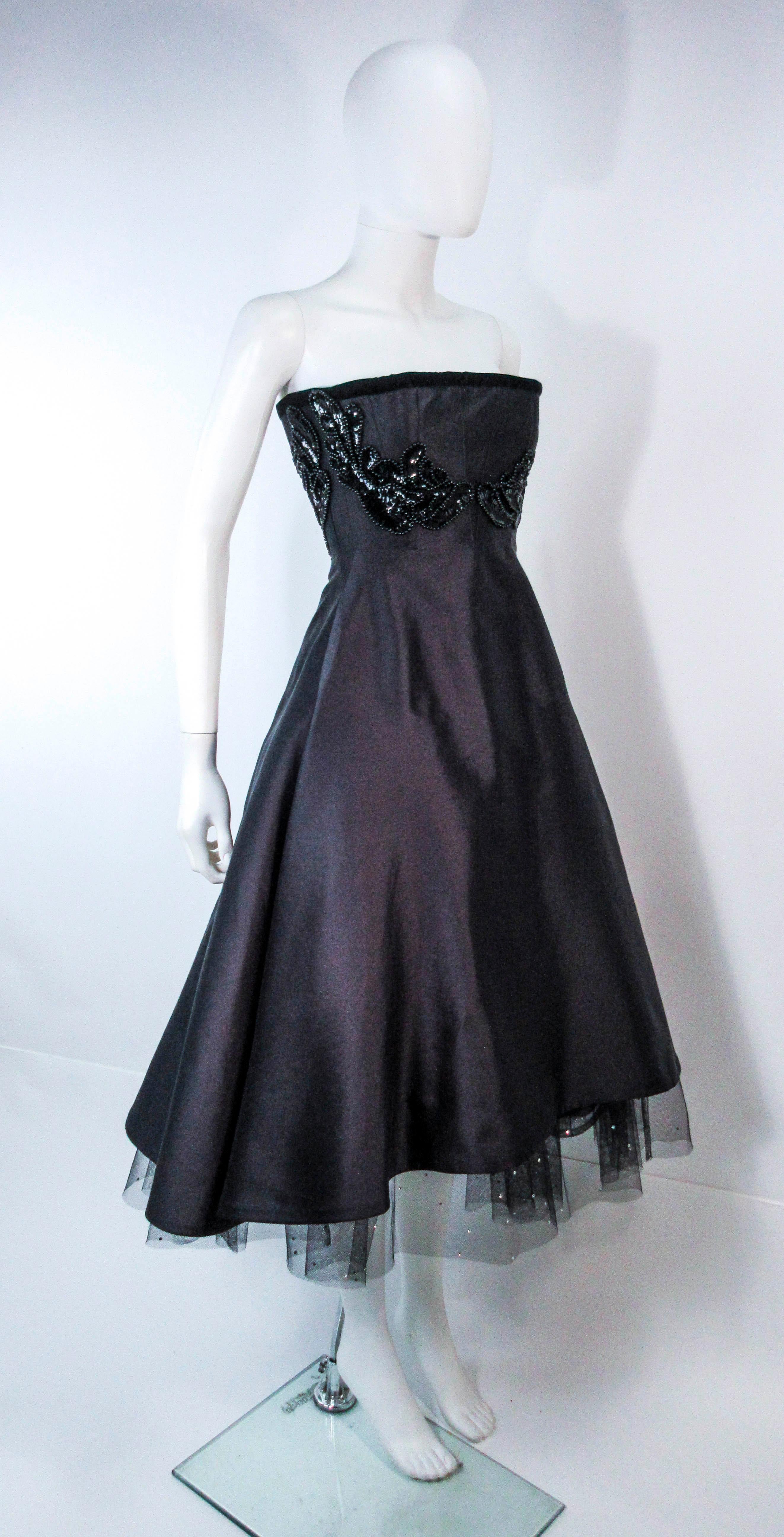 ELIZABETH MASON COUTURE Custom Vintage Black Silk Cocktail Dress Embellished 1