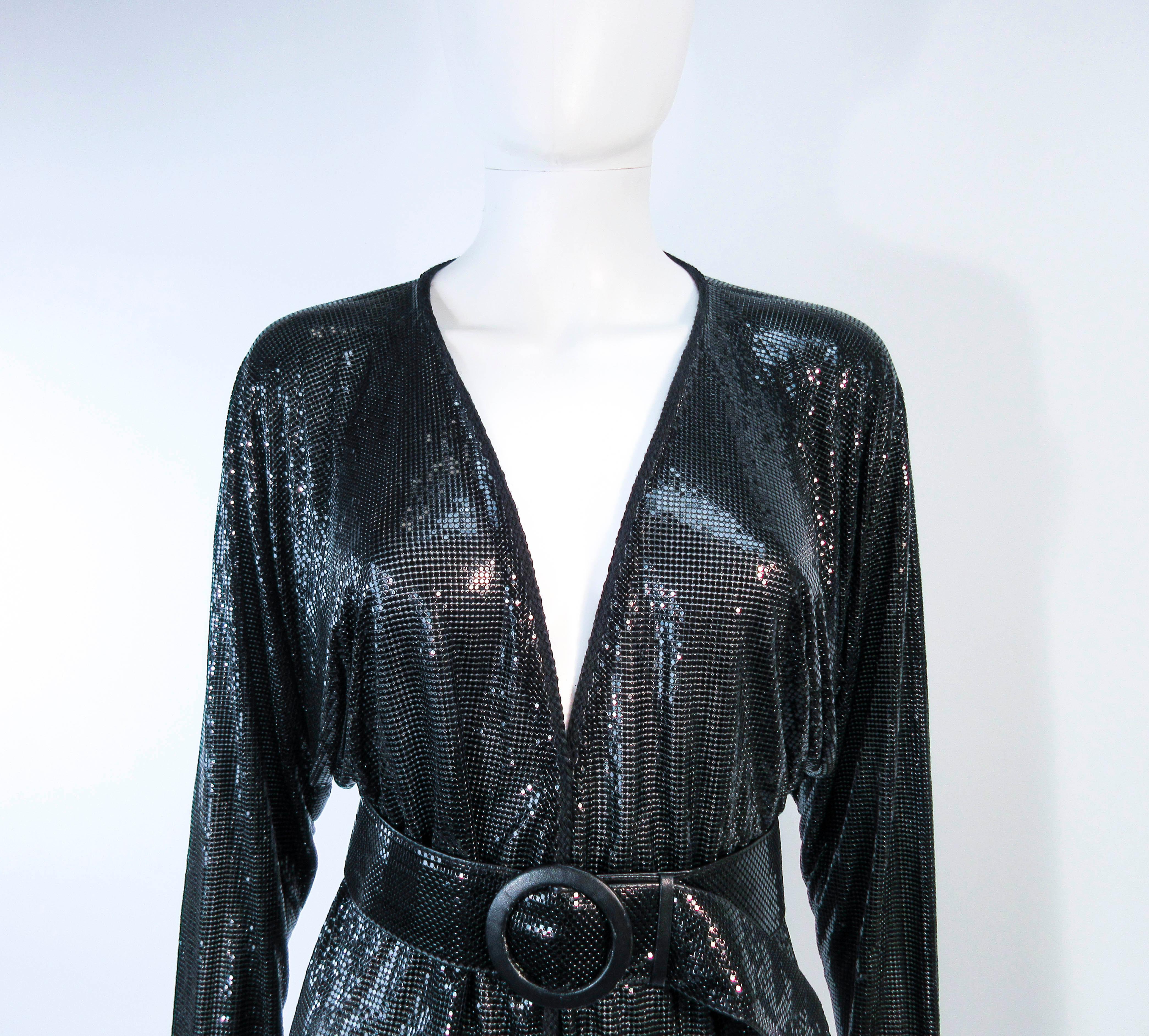 WHITING & DAVIS Black Mesh Draped Batwing Jacket with Belt Size M/L In Excellent Condition In Los Angeles, CA