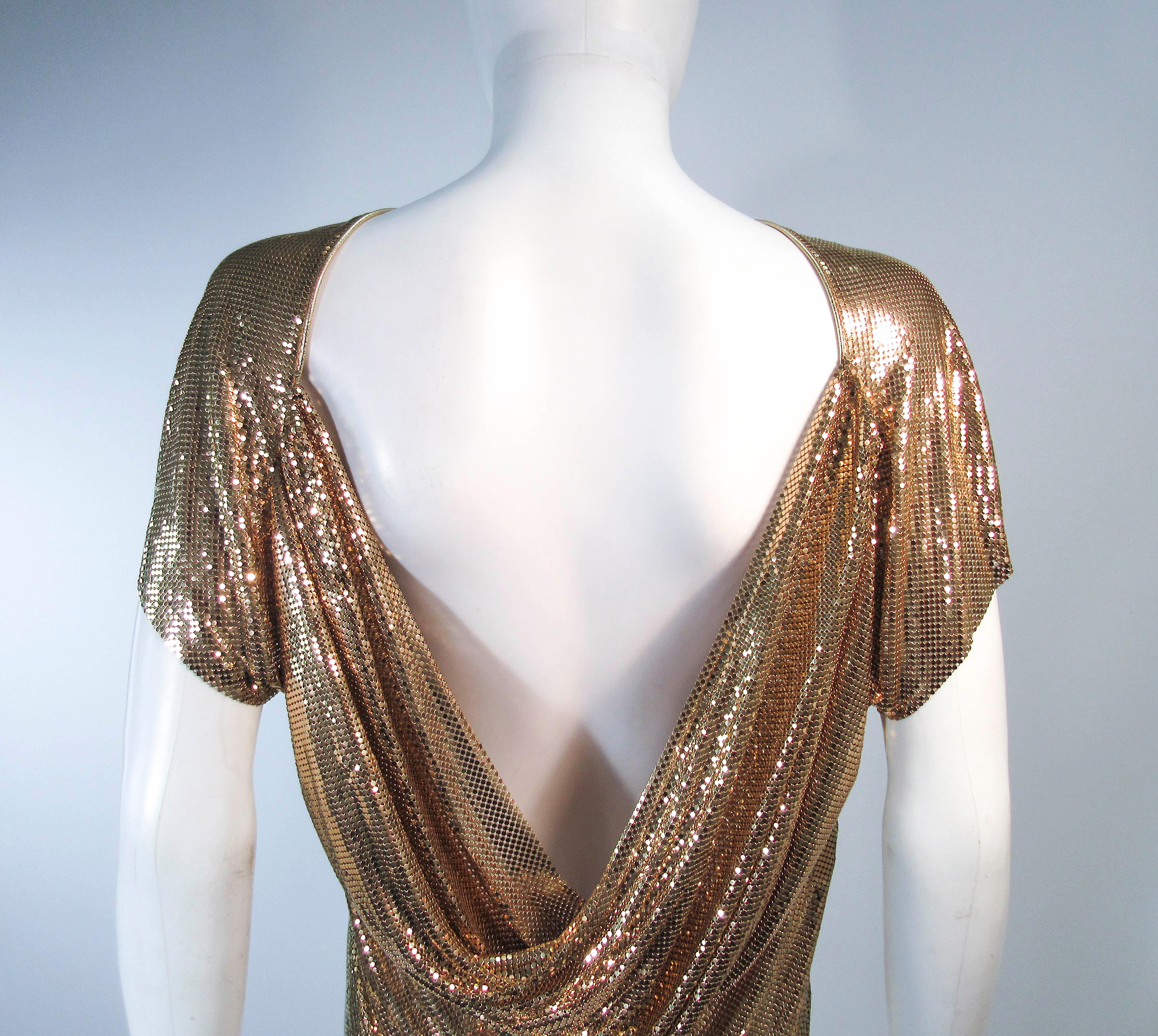 WHITING AND DAVIS Gold Metal Plunge Drape Blouse M In Excellent Condition In Los Angeles, CA