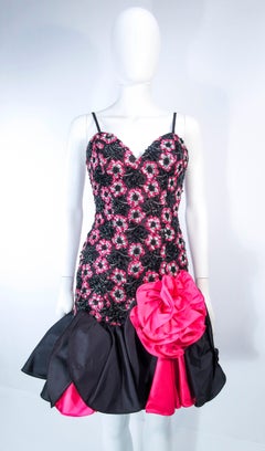 Vintage 1980's Black & Pink Sequin Ruffle Cocktail Dress Size Small