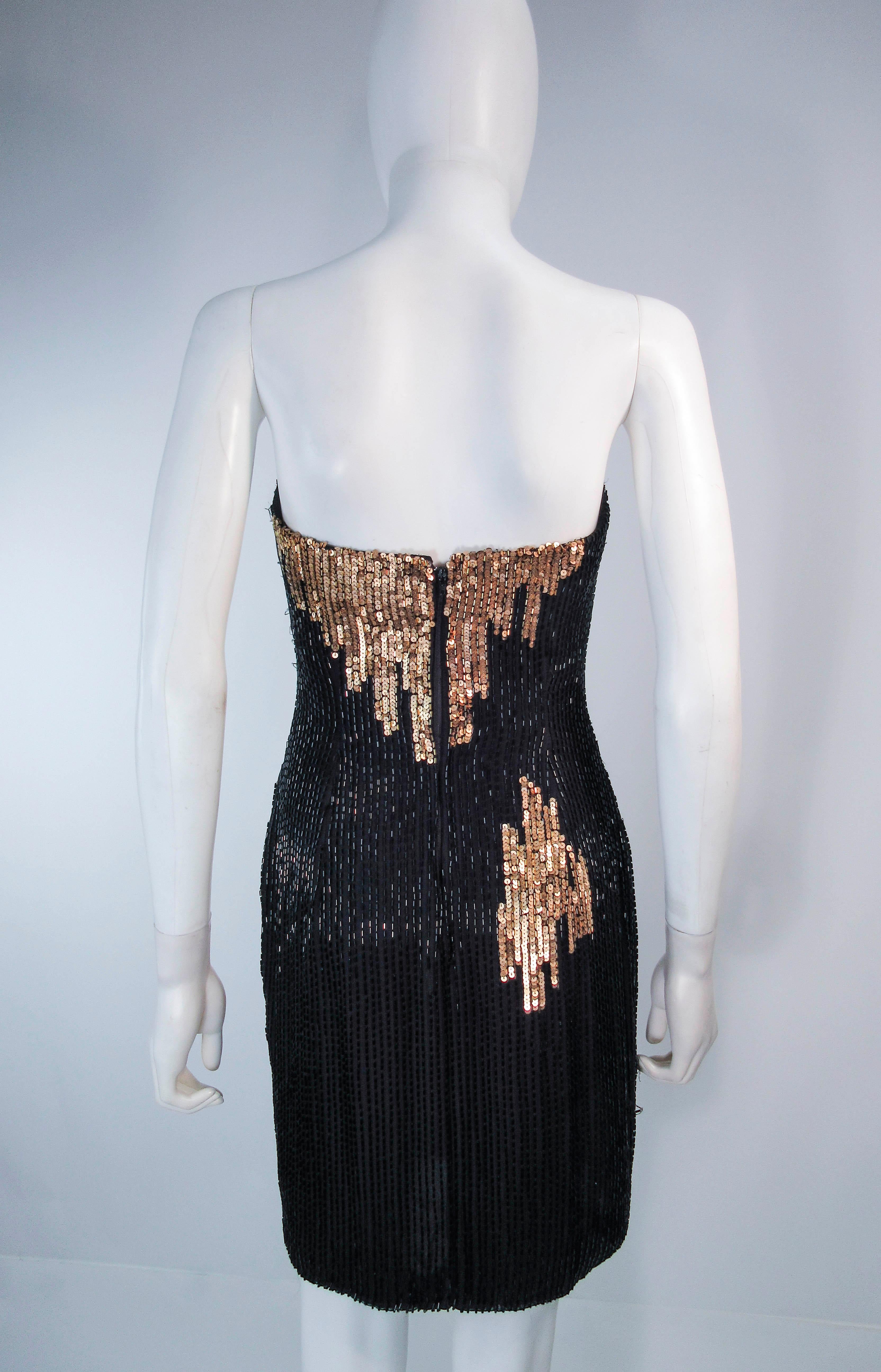 Bob Mackie Black and Gold Beaded Cocktail Dress with Structured Bust  6