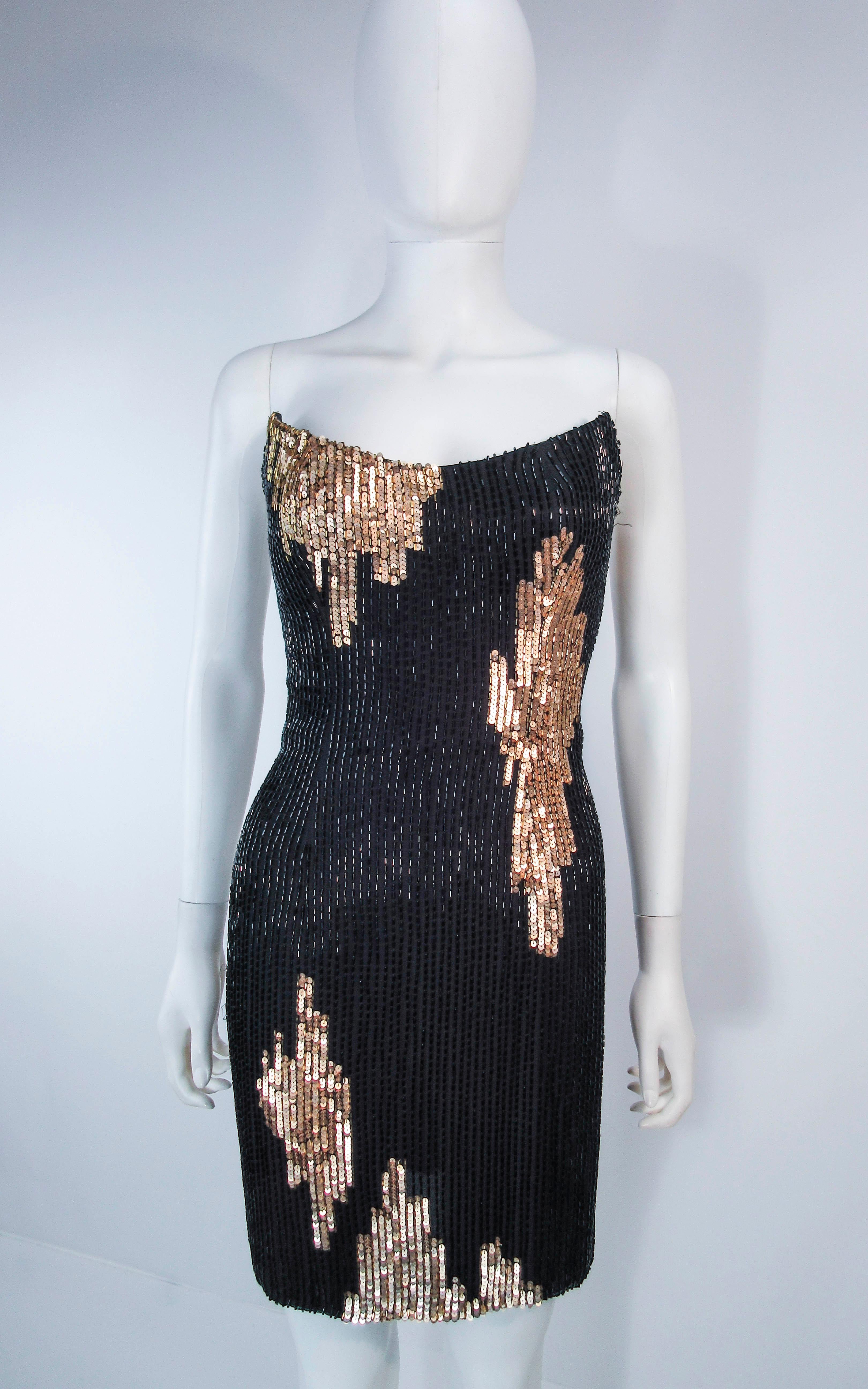 Bob Mackie Black and Gold Beaded Cocktail Dress with Structured Bust  In Excellent Condition In Los Angeles, CA