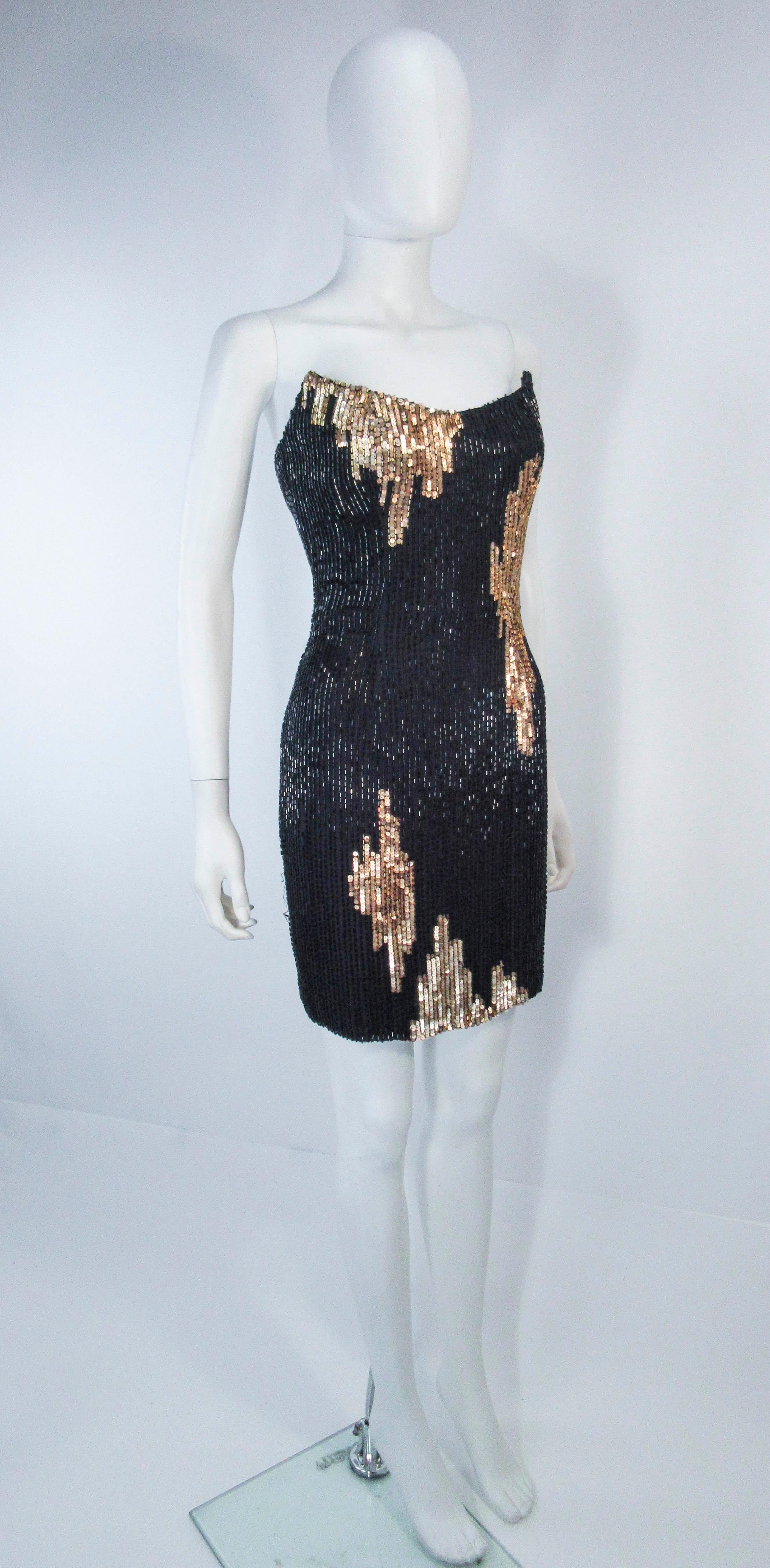 Bob Mackie Black and Gold Beaded Cocktail Dress with Structured Bust  1