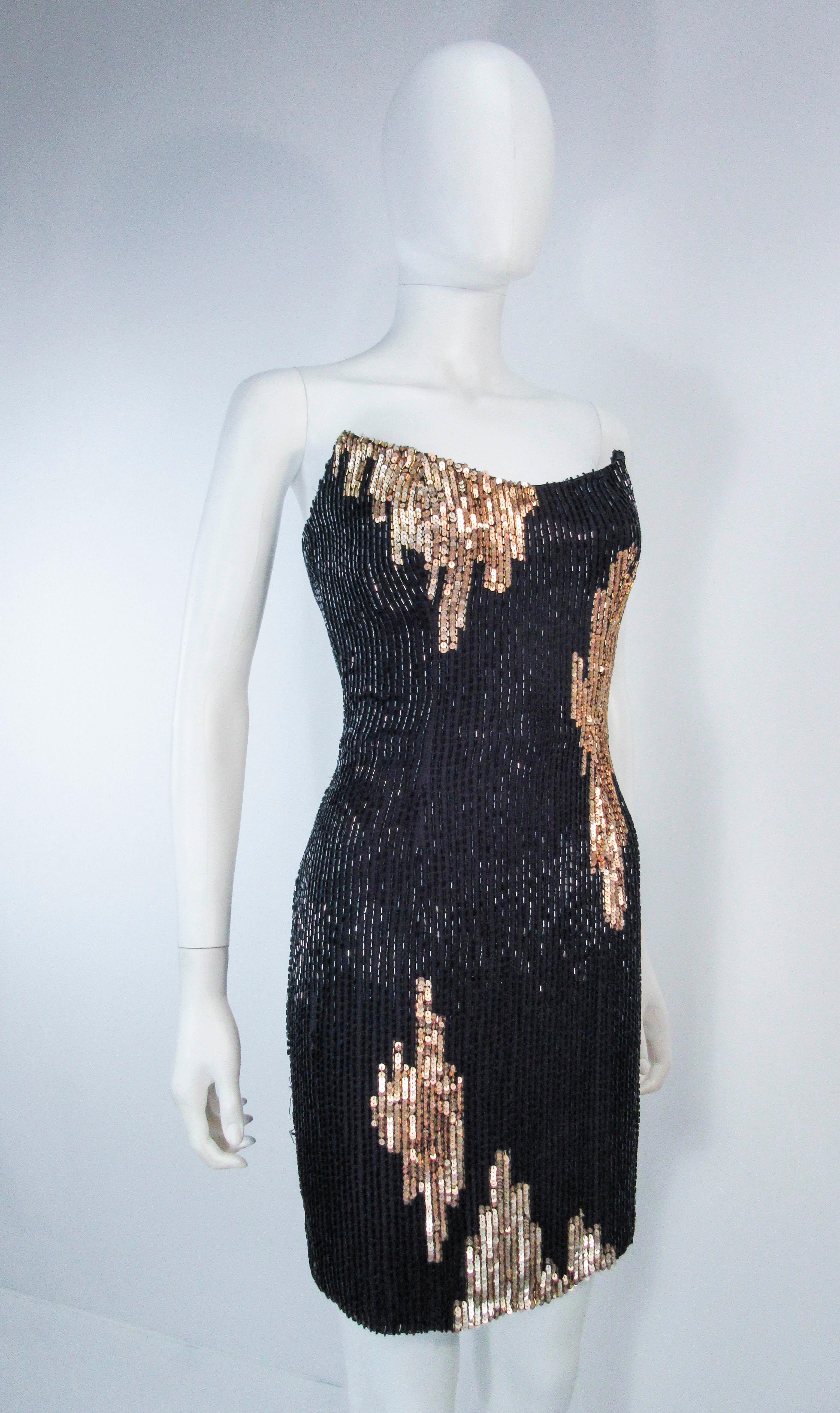Bob Mackie Black and Gold Beaded Cocktail Dress with Structured Bust  2