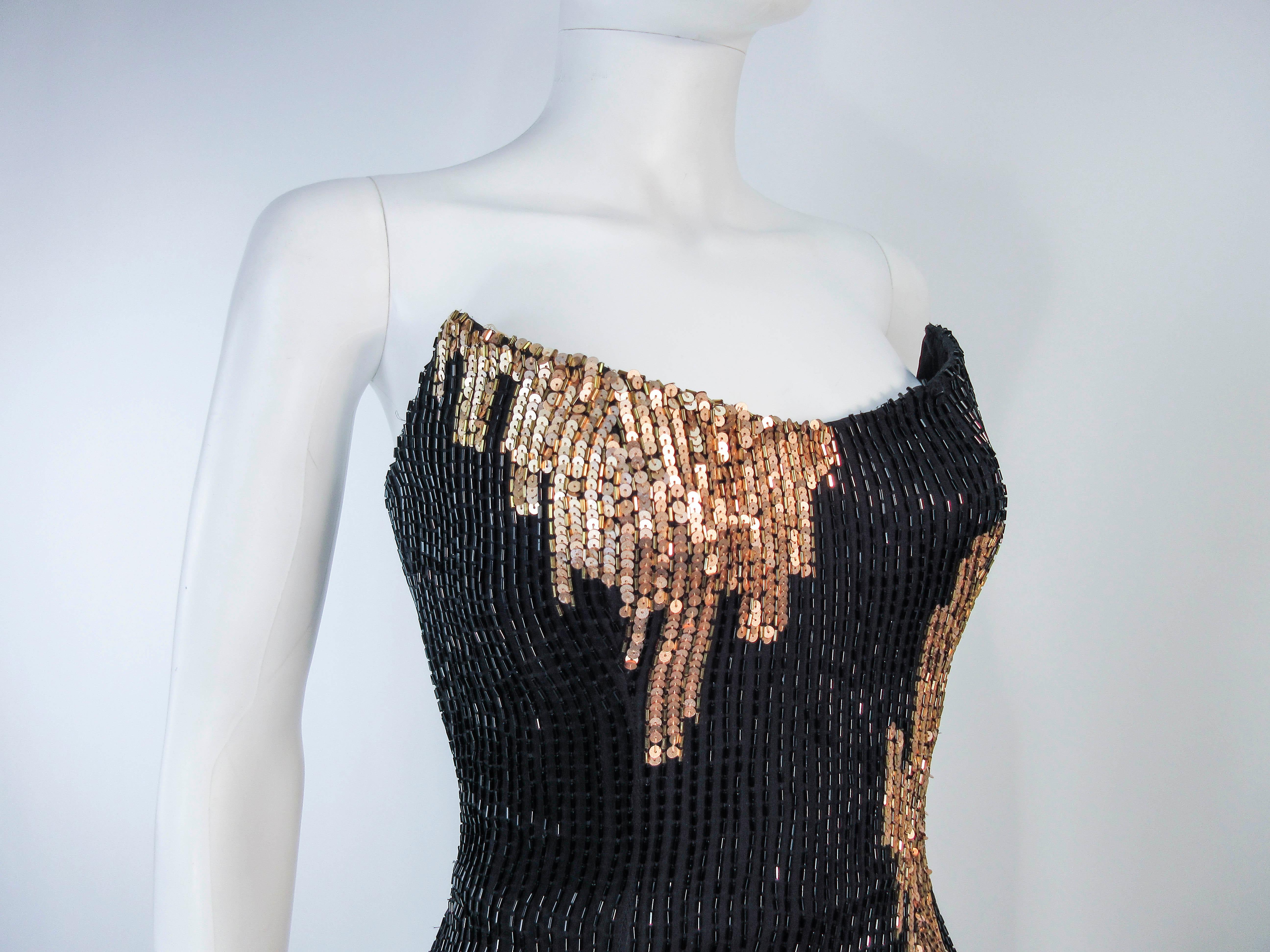 Bob Mackie Black and Gold Beaded Cocktail Dress with Structured Bust  3