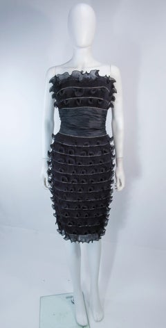 JIKI Monte-Carlo Creation Black Pleated Ruffle Rhinestone Cocktail Dress Size 38