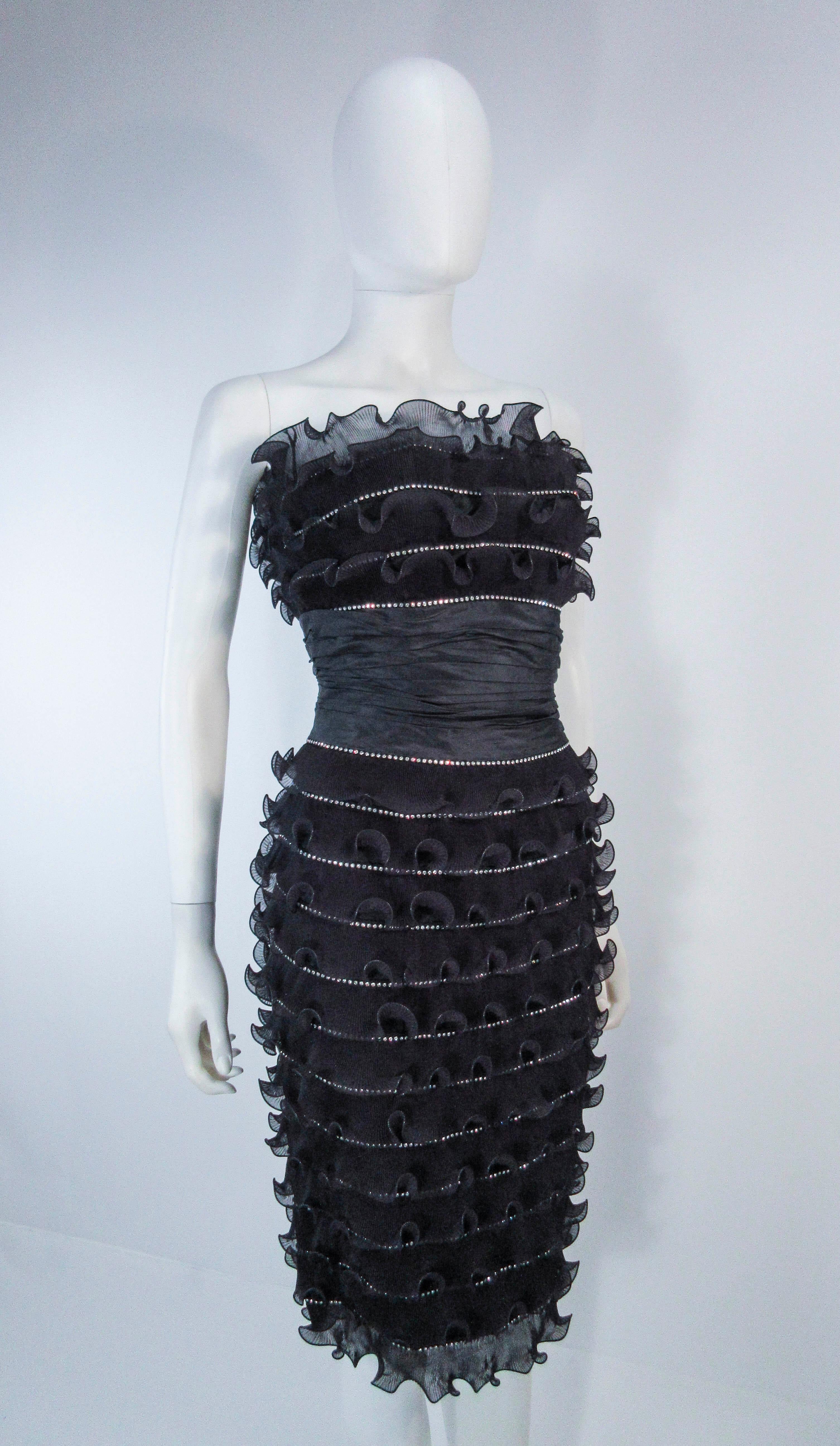 JIKI Monte-Carlo Creation Black Pleated Ruffle Rhinestone Cocktail Dress Size 38 For Sale 1