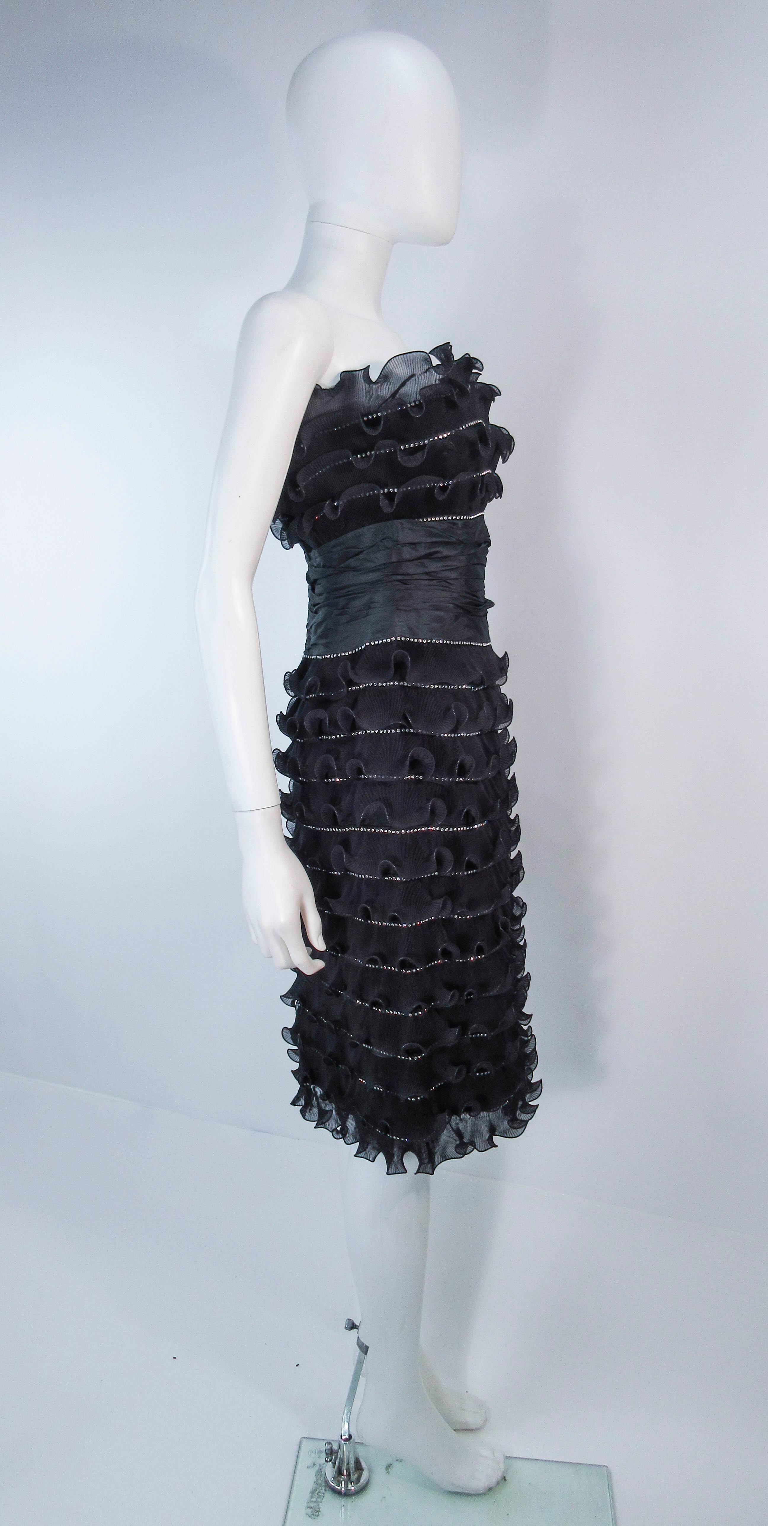 JIKI Monte-Carlo Creation Black Pleated Ruffle Rhinestone Cocktail Dress Size 38 For Sale 4